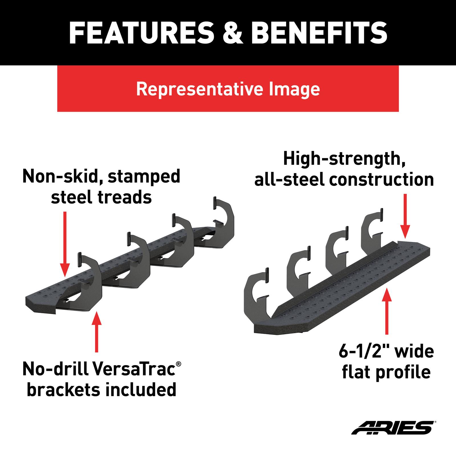 Aries Automotive RidgeStep Running Boards 2055554 Boards, Carbon Steel, Black Powdercoated, Textured, 6 1/2 in. Boards, 75.00 in. Length, Ford, Pair thumbnail 6