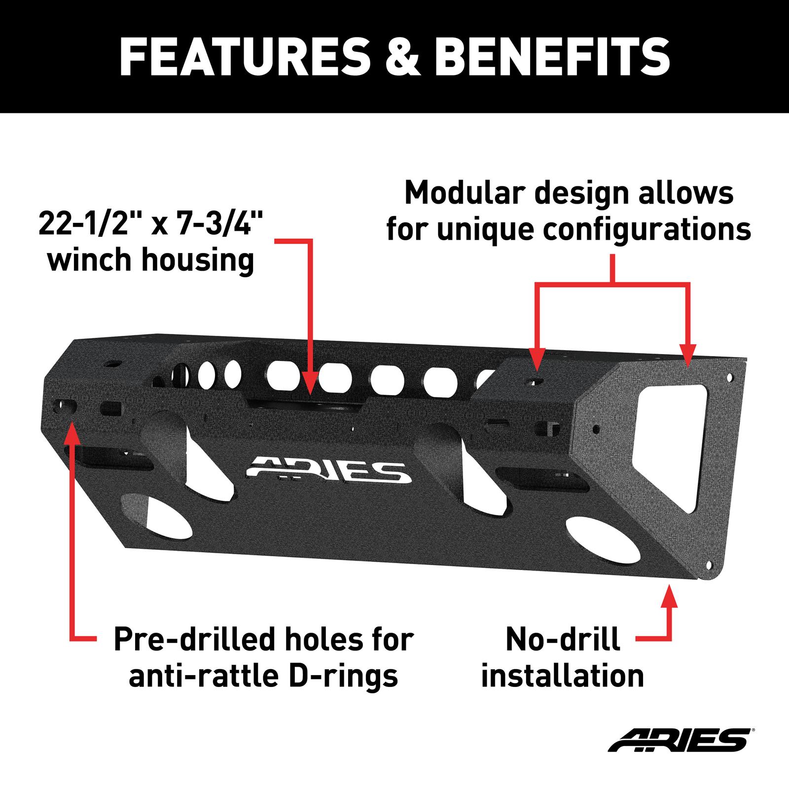 Aries Automotive TrailChaser Front Bumpers for 2020-2024 GLADIATOR, 2018-2024 WRANGLER - 2081003 Bumpers, Steel, Black Powdercoated, Textured, Fabricated, Front, Center Section, Jeep, Each thumbnail 3