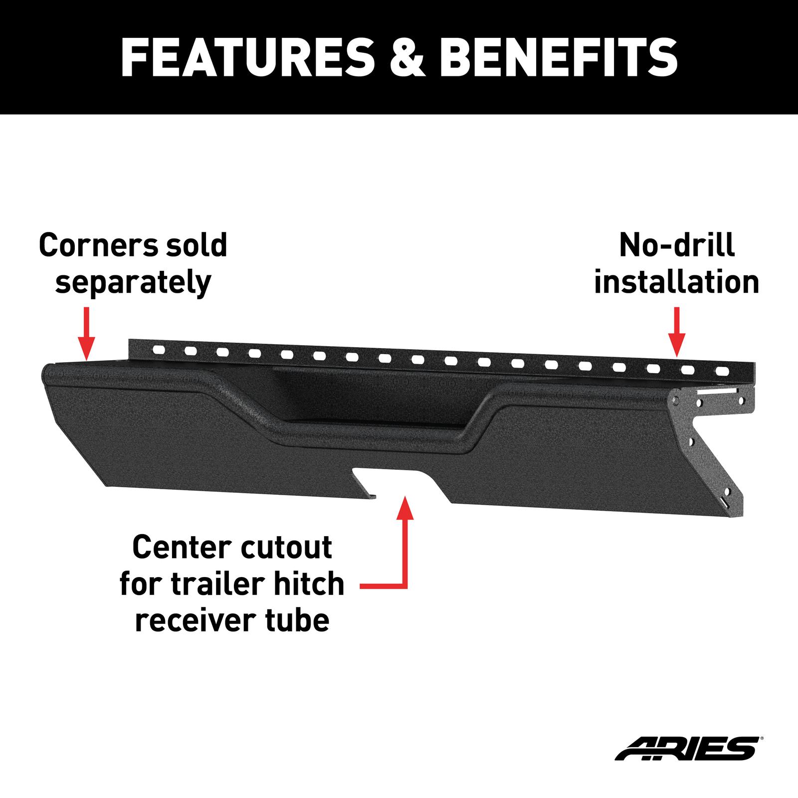 Aries Automotive TrailChaser Rear Bumpers for 2018-2025 WRANGLER - 2081025 Bumpers, Steel, Black Powdercoated, Textured, Fabricated, Rear, Center Section, Jeep, Each thumbnail 3