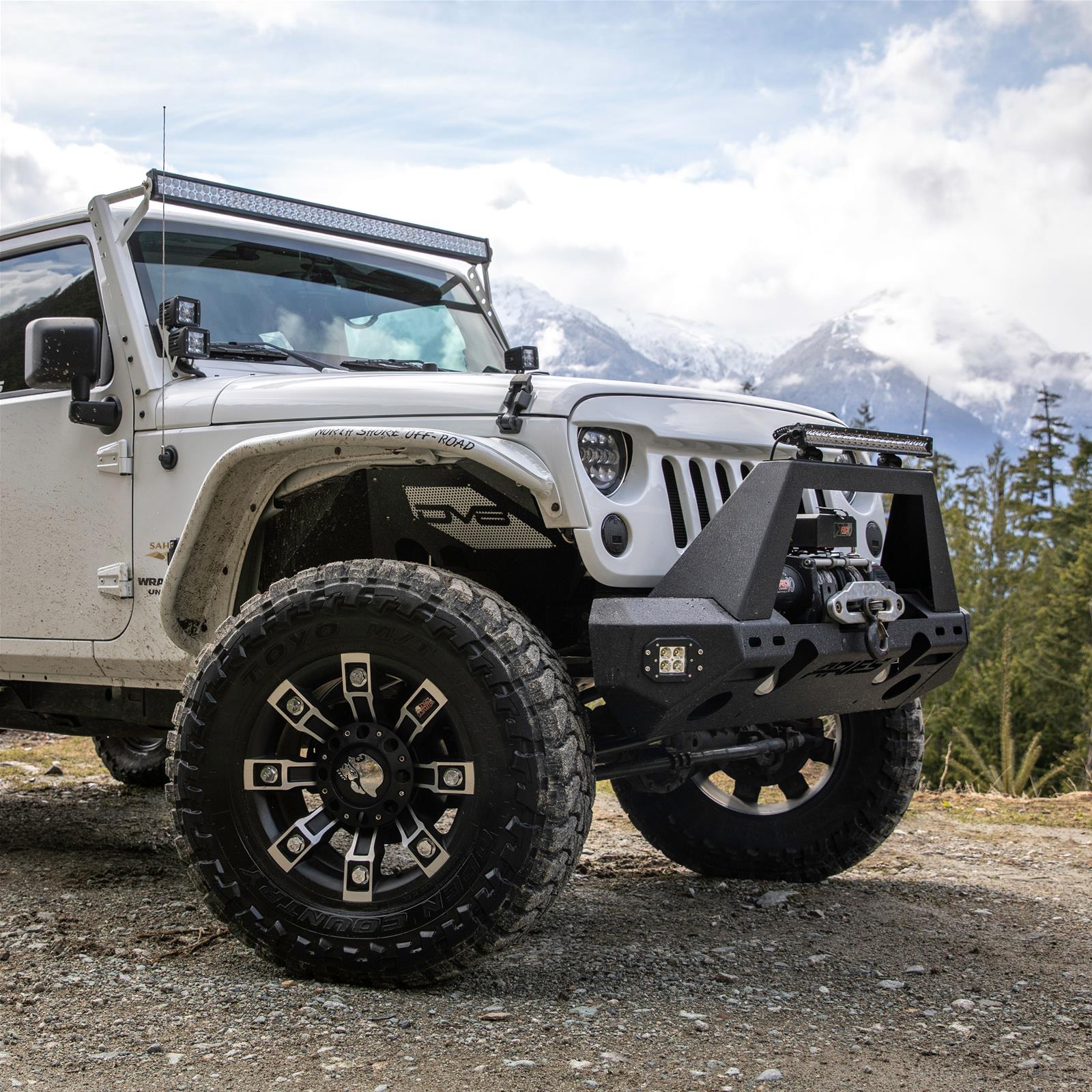 Aries Automotive TrailCrusher Angular Brush Guards for 2020-2025 GLADIATOR, 2007-2025 WRANGLER, 2018 WRANGLER JK - 2081101 Grille Guards, Aluminum, Black Powdercoated, Textured, Guard, Front, Jeep, Each thumbnail 2