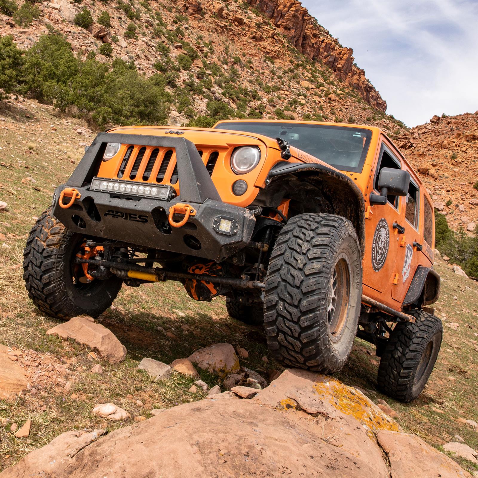 Aries Automotive TrailCrusher Front Bumper Corner Guards with LEDs for 2020-2025 GLADIATOR, 2007-2025 WRANGLER, 2018 WRANGLER JK - 2081200 Guards, Steel, Black Powdercoated, Textured, Front, Jeep, Pair