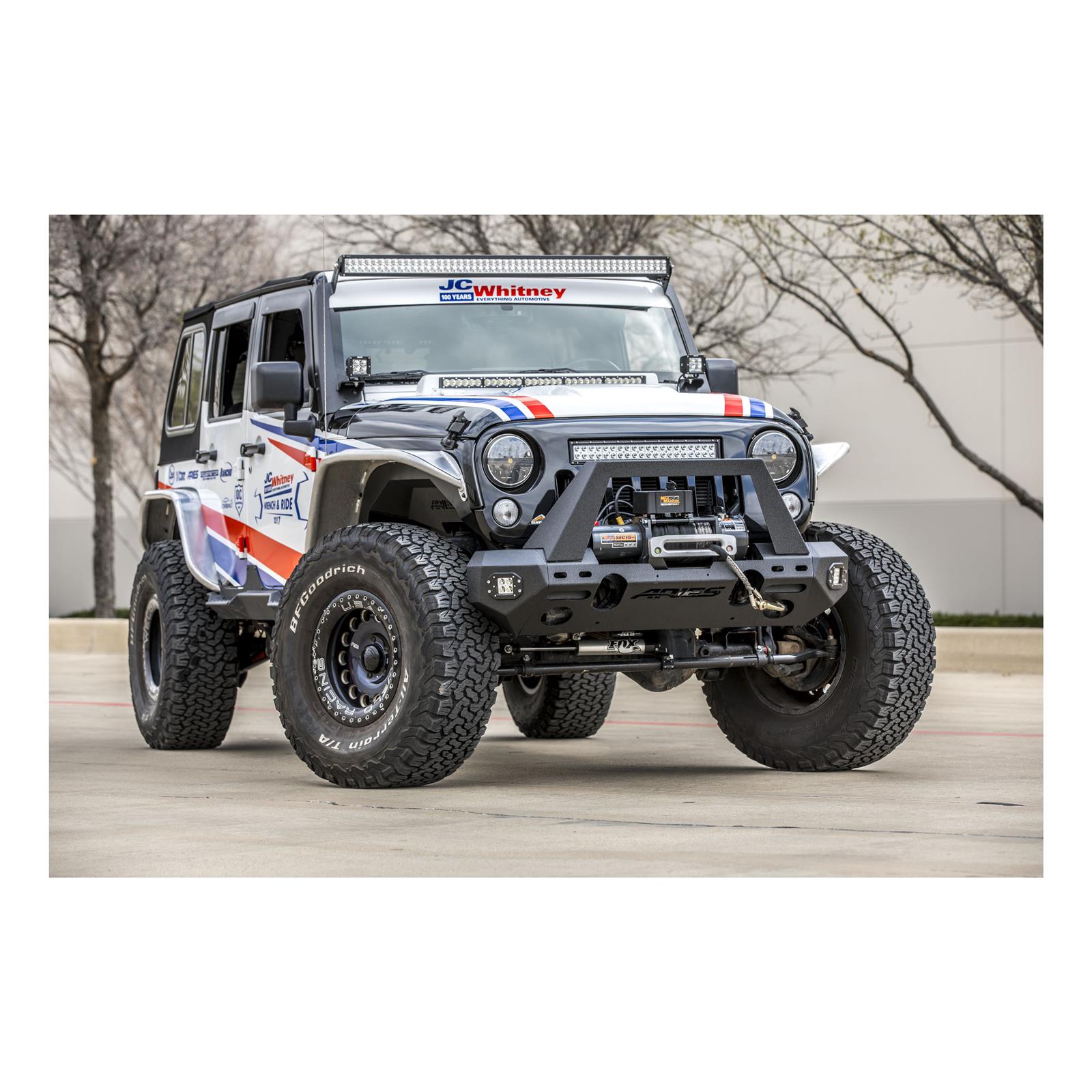 Aries Automotive TrailCrusher Front Bumper Corner Guards with LEDs for 2020-2025 GLADIATOR, 2007-2025 WRANGLER, 2018 WRANGLER JK - 2081200 Guards, Steel, Black Powdercoated, Textured, Front, Jeep, Pair thumbnail 2