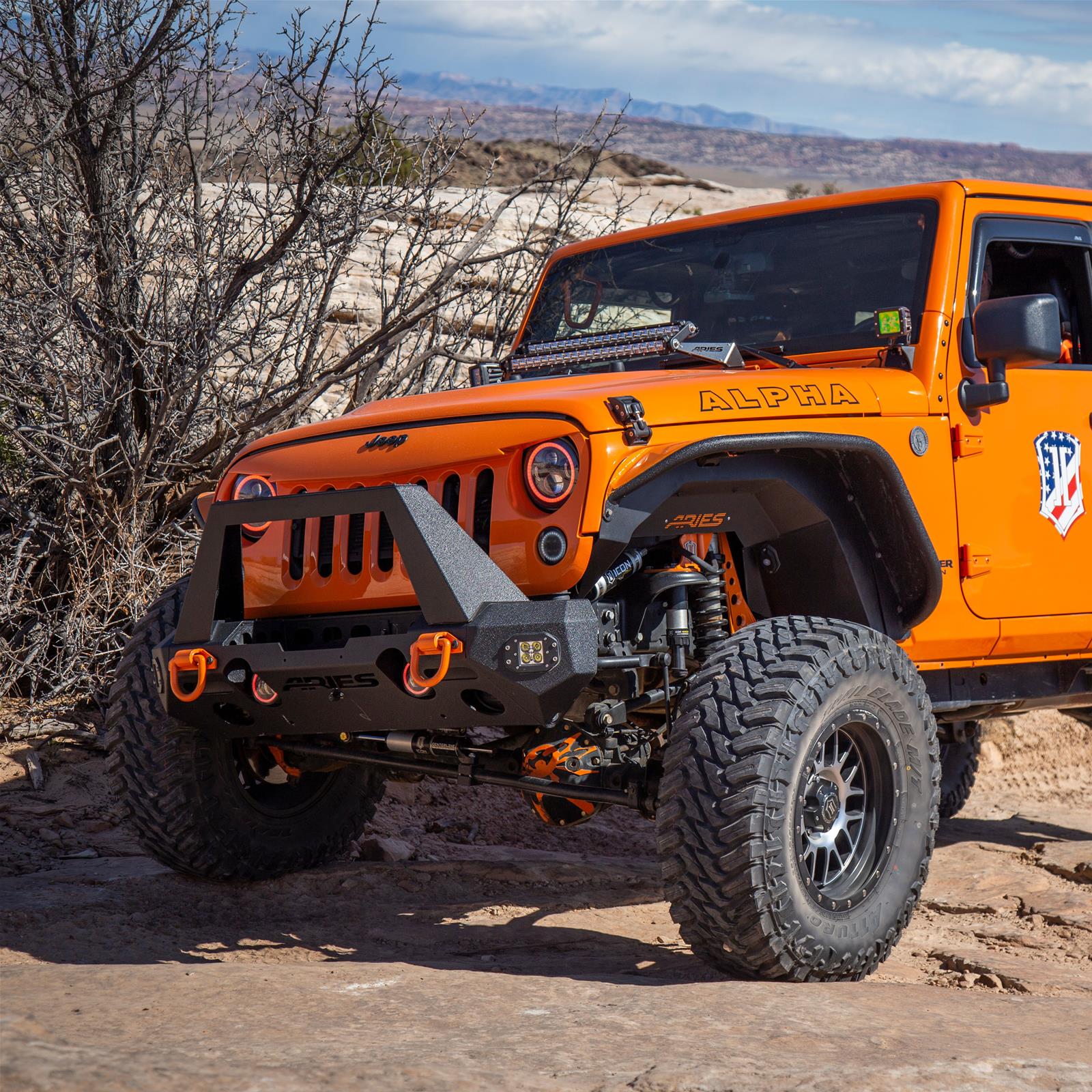 Aries Automotive TrailChaser Front Bumper with Corner and Brush Guards for 2007-2017 WRANGLER, 2018 WRANGLER JK - 2082043 Bumpers, Fabricated, Steel, Black Powdercoated, Textured, Front, Center Section, Guards, Guard, Jeep, Kit thumbnail 2