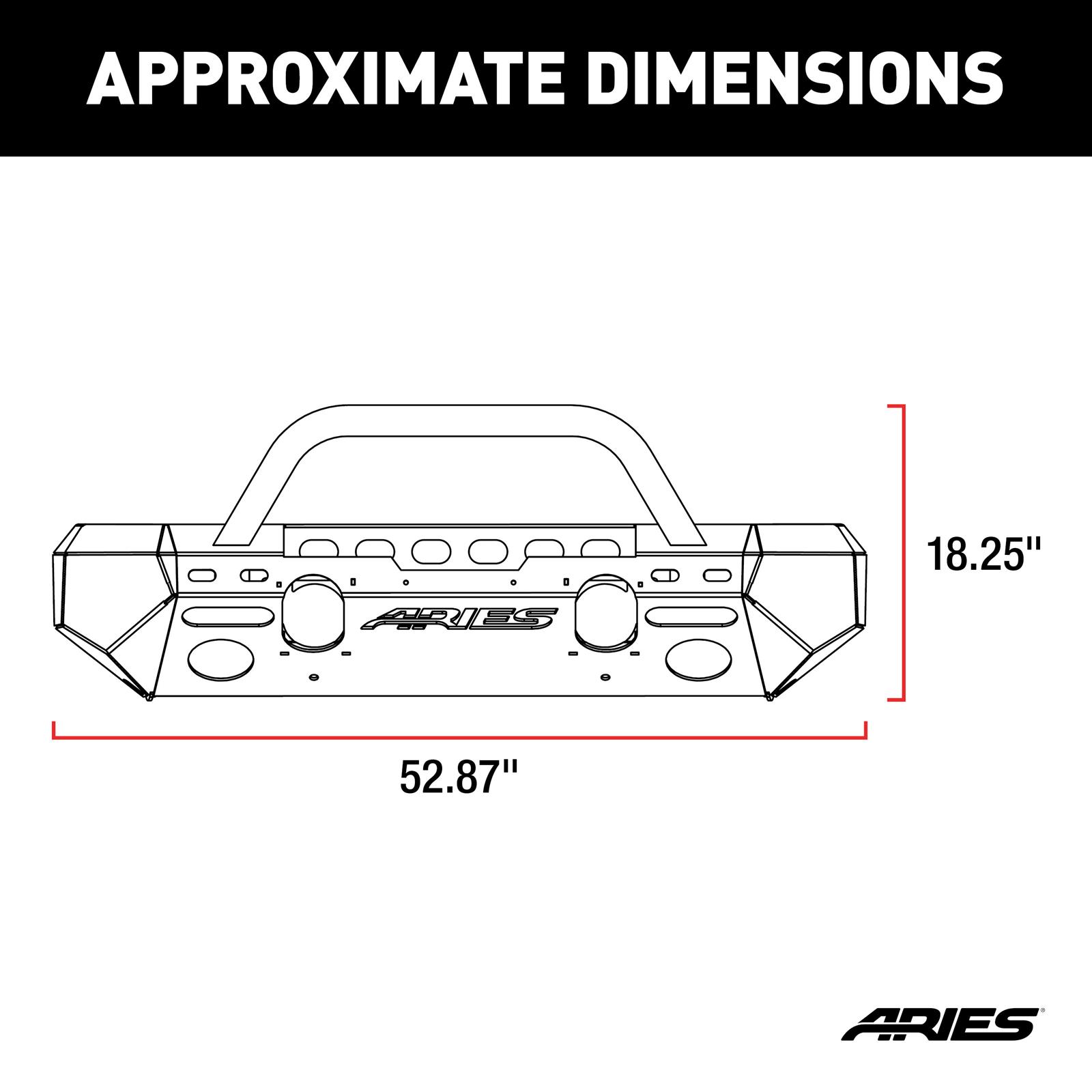 Aries Automotive TrailChaser Front Bumper with Corner and Brush Guards for 2007-2017 WRANGLER, 2018 WRANGLER JK - 2082050 Bumpers, Fabricated, Steel, Black Powdercoated, Textured, Front, Center Section, Guards, Guard, Jeep, Kit thumbnail 6