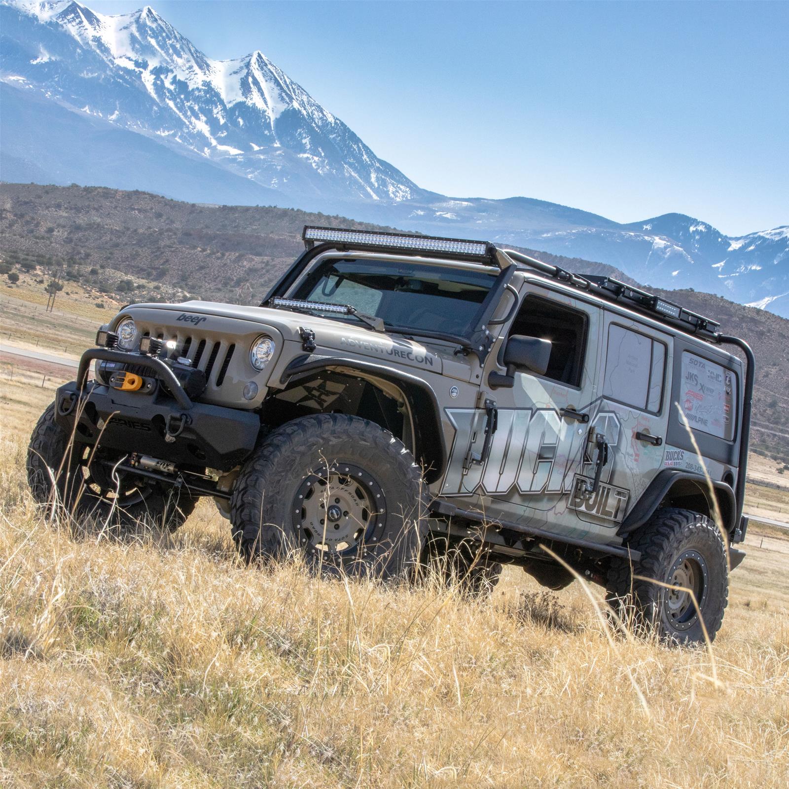 Aries Automotive TrailChaser Front Bumper with Corner and Brush Guards for 2007-2017 WRANGLER, 2018 WRANGLER JK - 2082054 Bumpers, Fabricated, Aluminum, Black Powdercoated, Textured, Front, Center Section, Guards, Guard, Jeep, Kit thumbnail 2