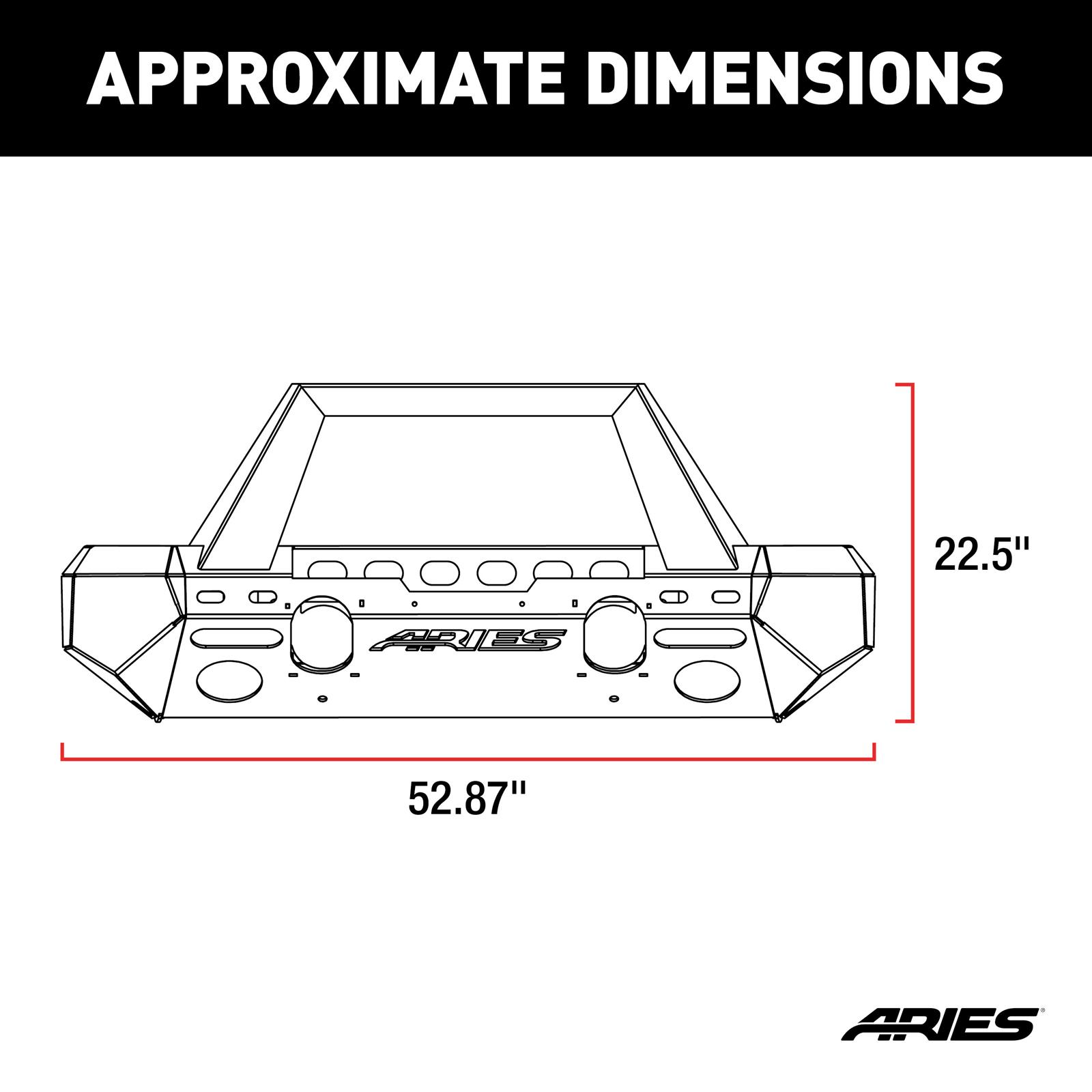 Aries Automotive TrailChaser Front Bumper with Corner and Brush Guards for 2007-2017 WRANGLER, 2018 WRANGLER JK - 2082055 Bumpers, Fabricated, Aluminum, Black Powdercoated, Textured, Front, Center Section, Guards, Guard, Jeep, Kit thumbnail 7