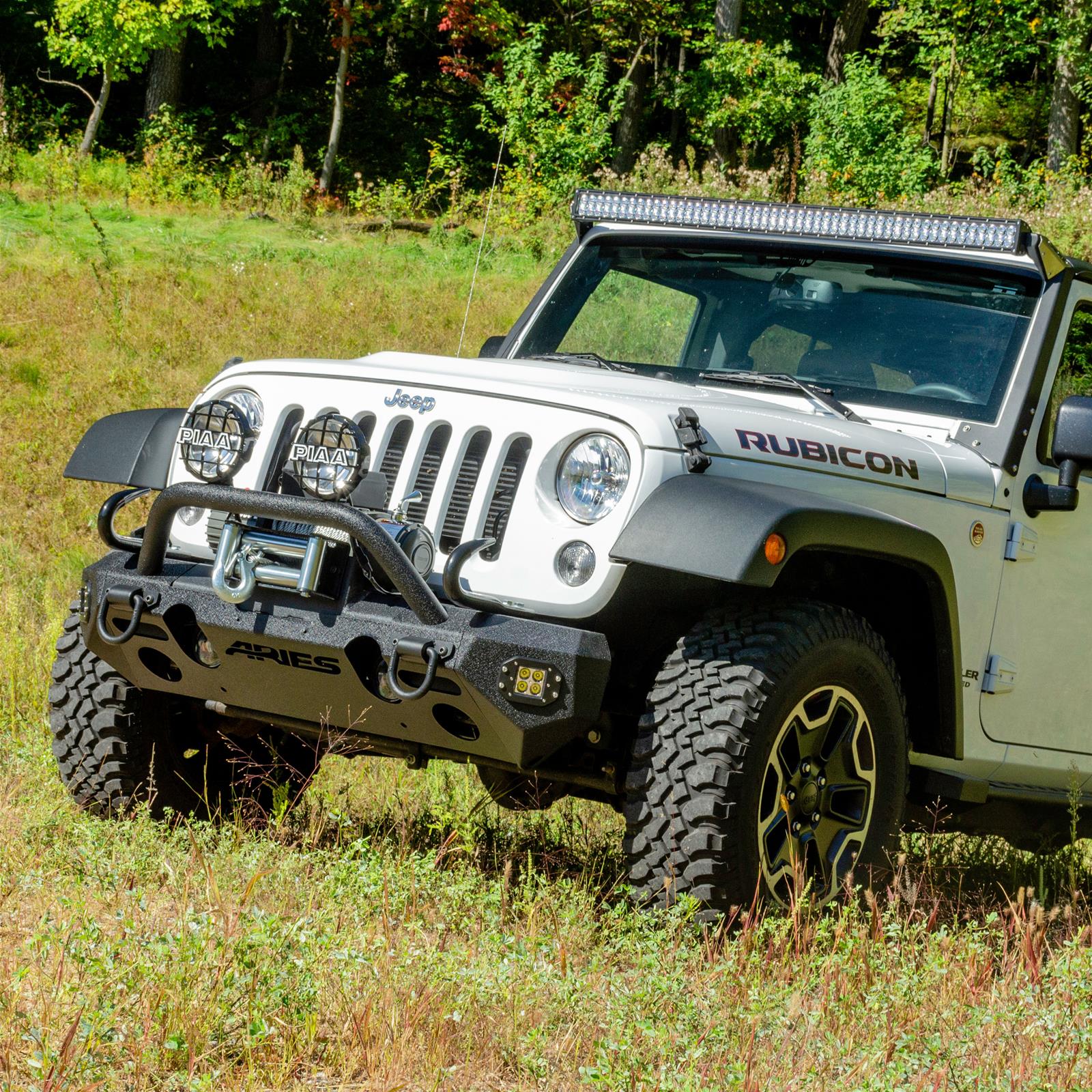 Aries Automotive TrailChaser Front Bumper with Corner and Brush Guards for 2007-2017 WRANGLER, 2018 WRANGLER JK - 2082056 Bumpers, Fabricated, Steel, Black Powdercoated, Textured, Front, Center Section, Guards, Guard, Jeep, Kit