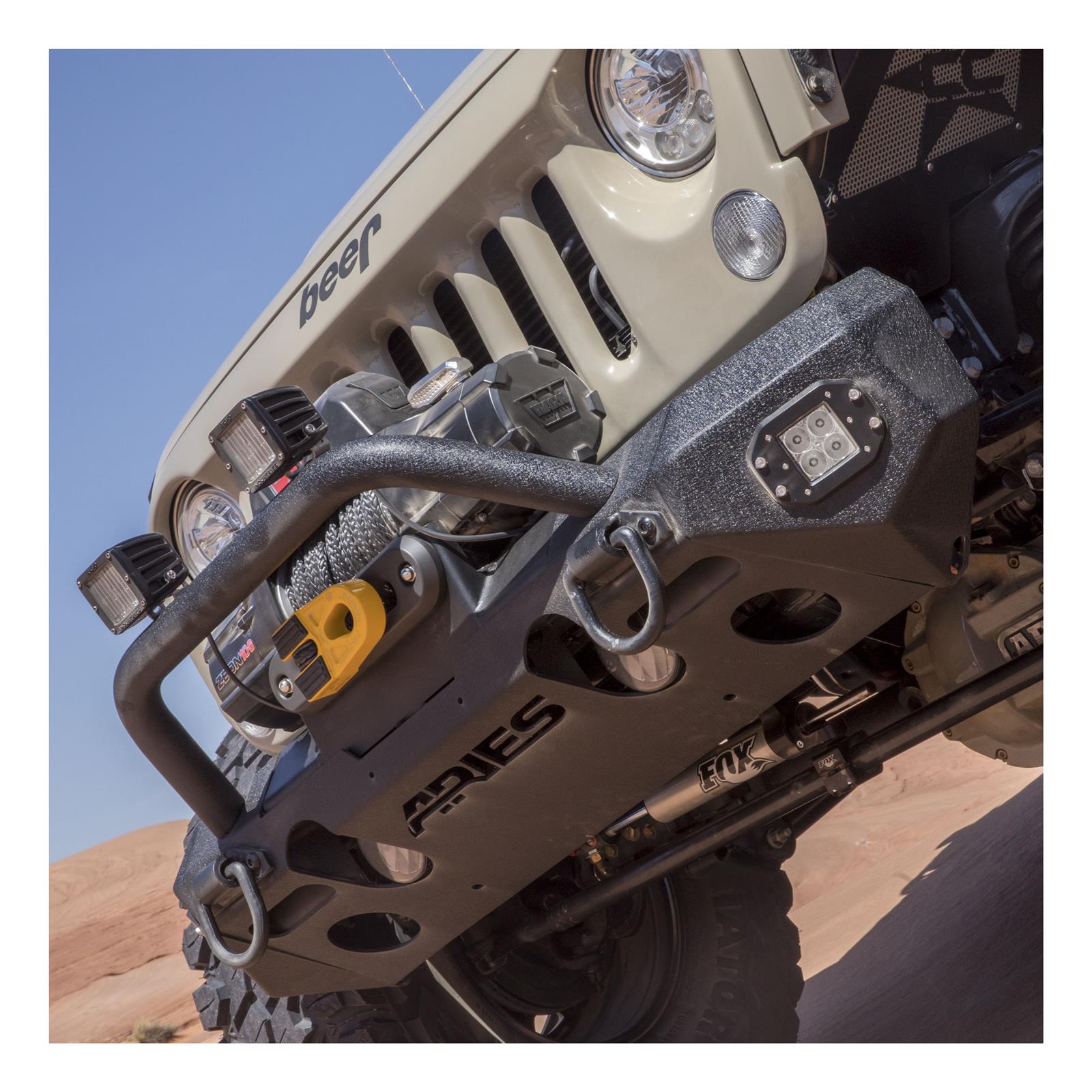 Aries Automotive TrailChaser Front Bumper with Corner and Brush Guards for 2007-2017 WRANGLER, 2018 WRANGLER JK - 2082058 Bumpers, Fabricated, Aluminum, Black Powdercoated, Textured, Front, Center Section, Guards, Guard, Jeep, Kit thumbnail 3