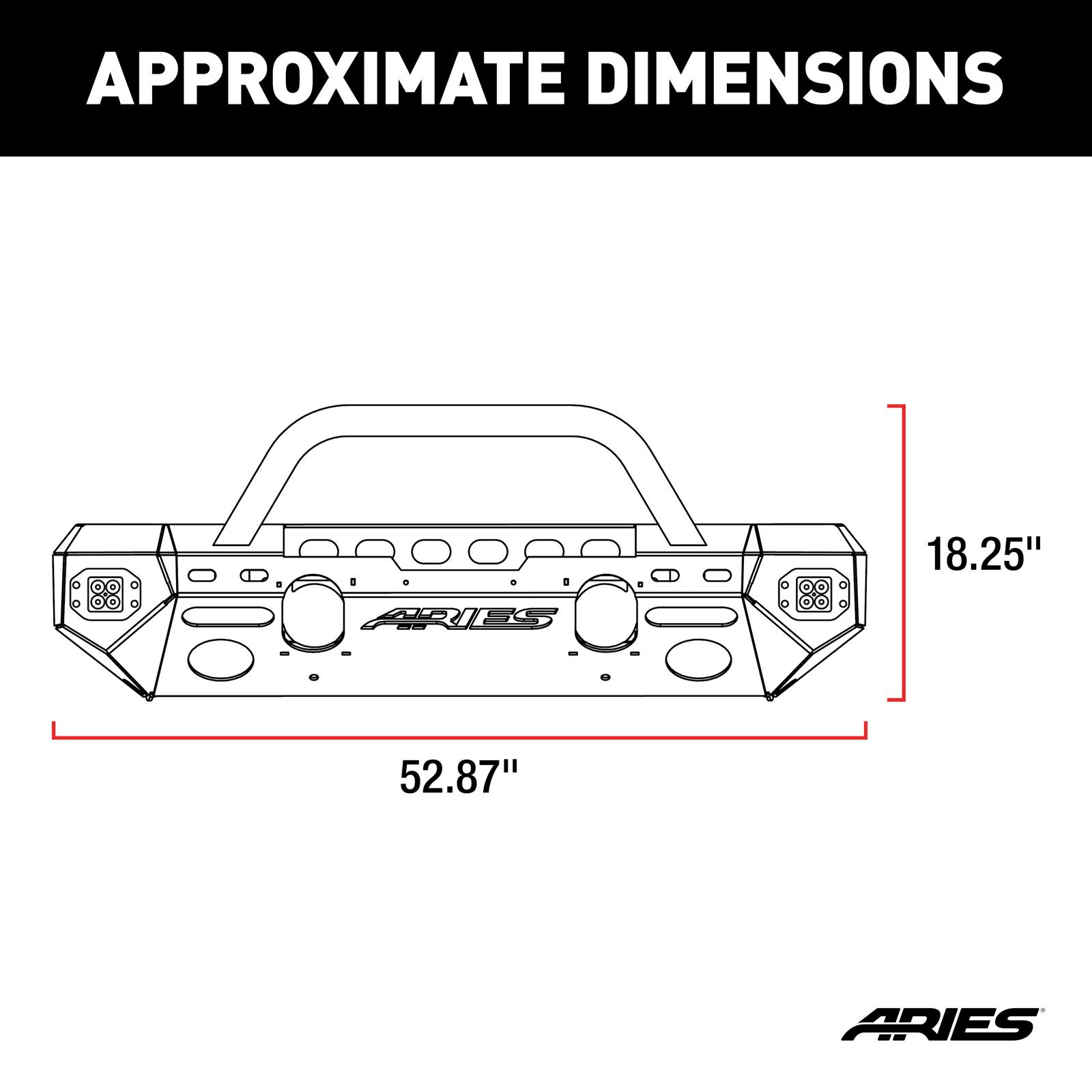 Aries Automotive TrailChaser Front Bumper with Corner and Brush Guards for 2007-2017 WRANGLER, 2018 WRANGLER JK - 2082058 Bumpers, Fabricated, Aluminum, Black Powdercoated, Textured, Front, Center Section, Guards, Guard, Jeep, Kit thumbnail 7