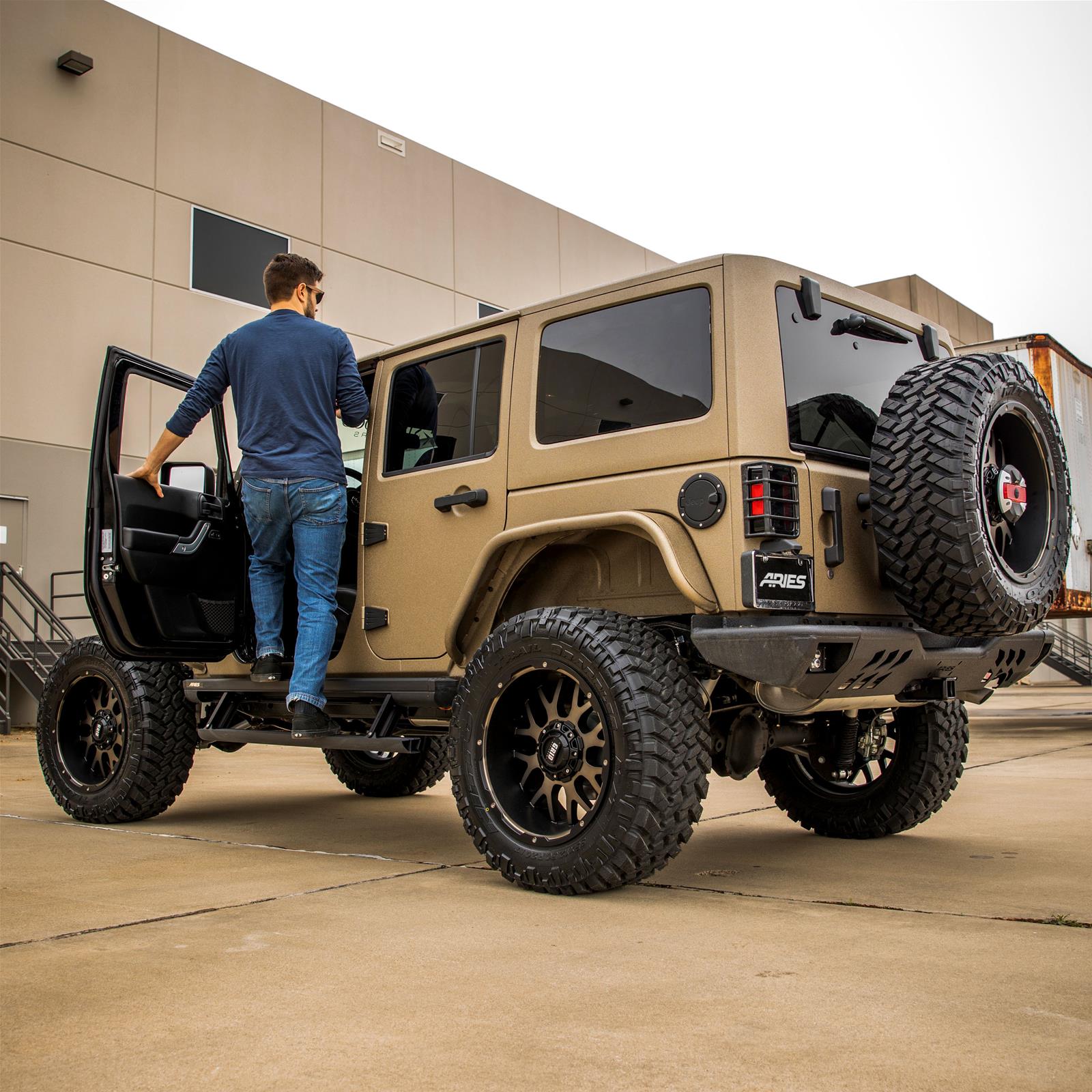 Aries Automotive TrailChaser Rear Bumper with Corner Guards and LEDs for 2007-2017 WRANGLER, 2018 WRANGLER JK - 2082060 Bumpers, Fabricated, Aluminum, Black Powdercoated, Textured, Rear, Center Section, Guards, Jeep, Kit thumbnail 2