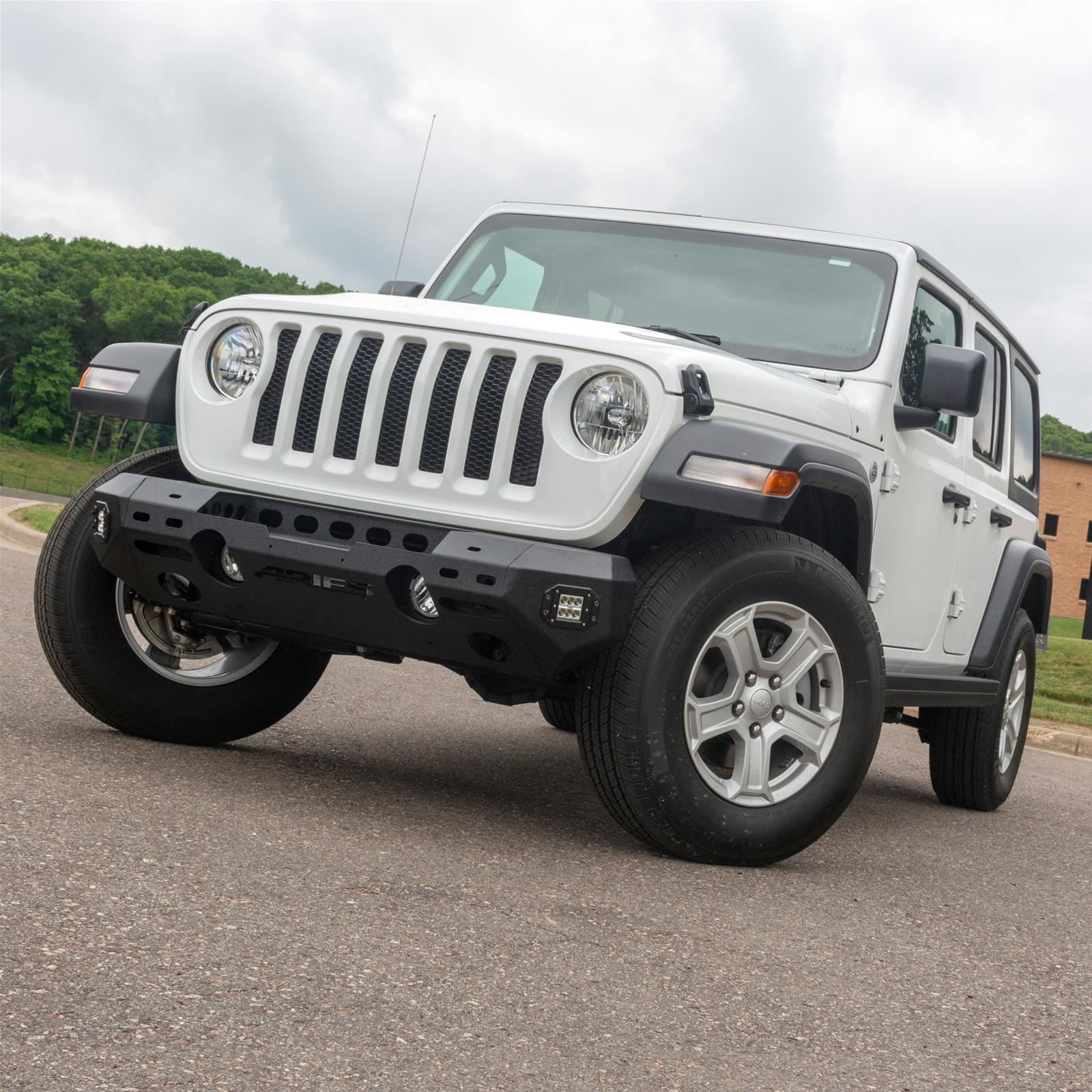 Aries Automotive TrailChaser Front Bumper with Corner Guards and LEDs for 2020-2024 GLADIATOR, 2018-2024 WRANGLER - 2082071 Bumpers, Fabricated, Steel, Black Powdercoated, Textured, Front, Center Section, Guards, Jeep, Kit