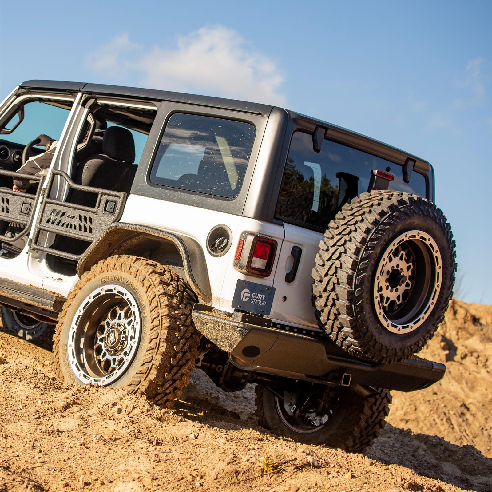 Aries Automotive TrailChaser Rear Bumper with Corner Guards for 2018-2024 WRANGLER - 2082080 Bumpers, Fabricated, Steel, Black Powdercoated, Textured, Rear, Center Section, Guards, Jeep, Kit thumbnail 2