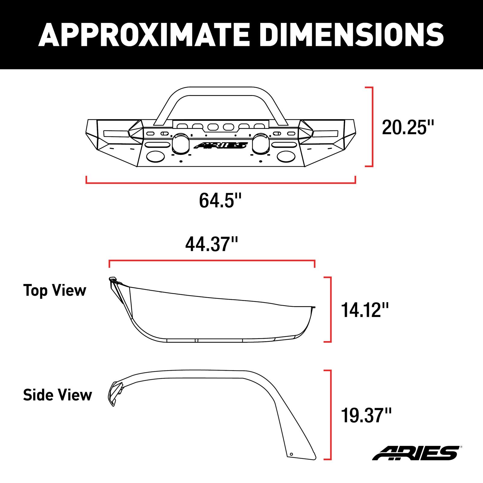 Aries Automotive TrailChaser Front Bumper with Corner Guards, Brush Guards and Fender Flares for 2018-2025 WRANGLER - 2082086 Bumpers, Fabricated, Steel, Black Powdercoated, Textured, Front, Center Section, Guard, Flares, Jeep, Kit thumbnail 2