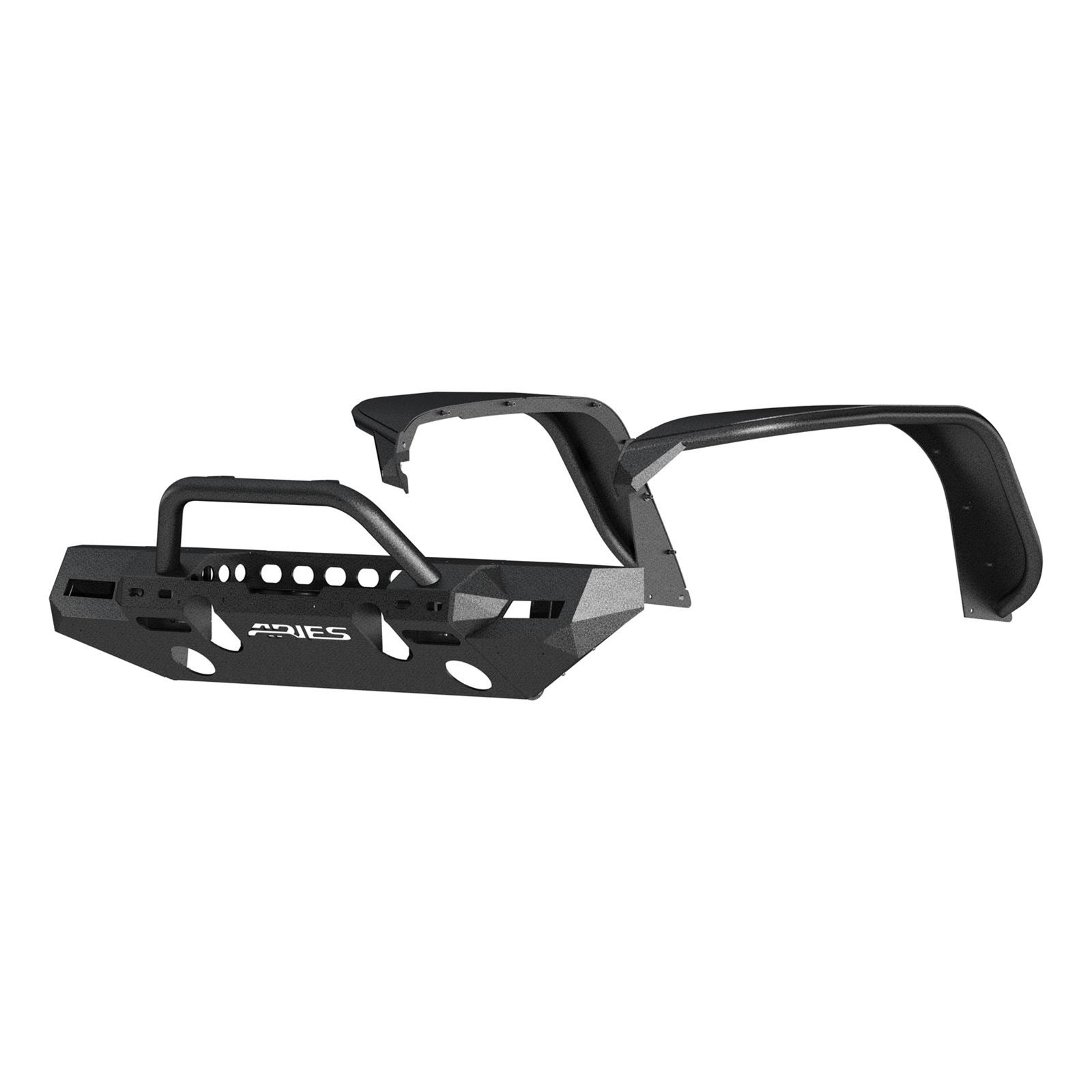 Aries Automotive TrailChaser Front Bumper with Corner Guards, Brush Guards and Fender Flares for 2018-2025 WRANGLER - 2082086 Bumpers, Fabricated, Steel, Black Powdercoated, Textured, Front, Center Section, Guard, Flares, Jeep, Kit thumbnail 4