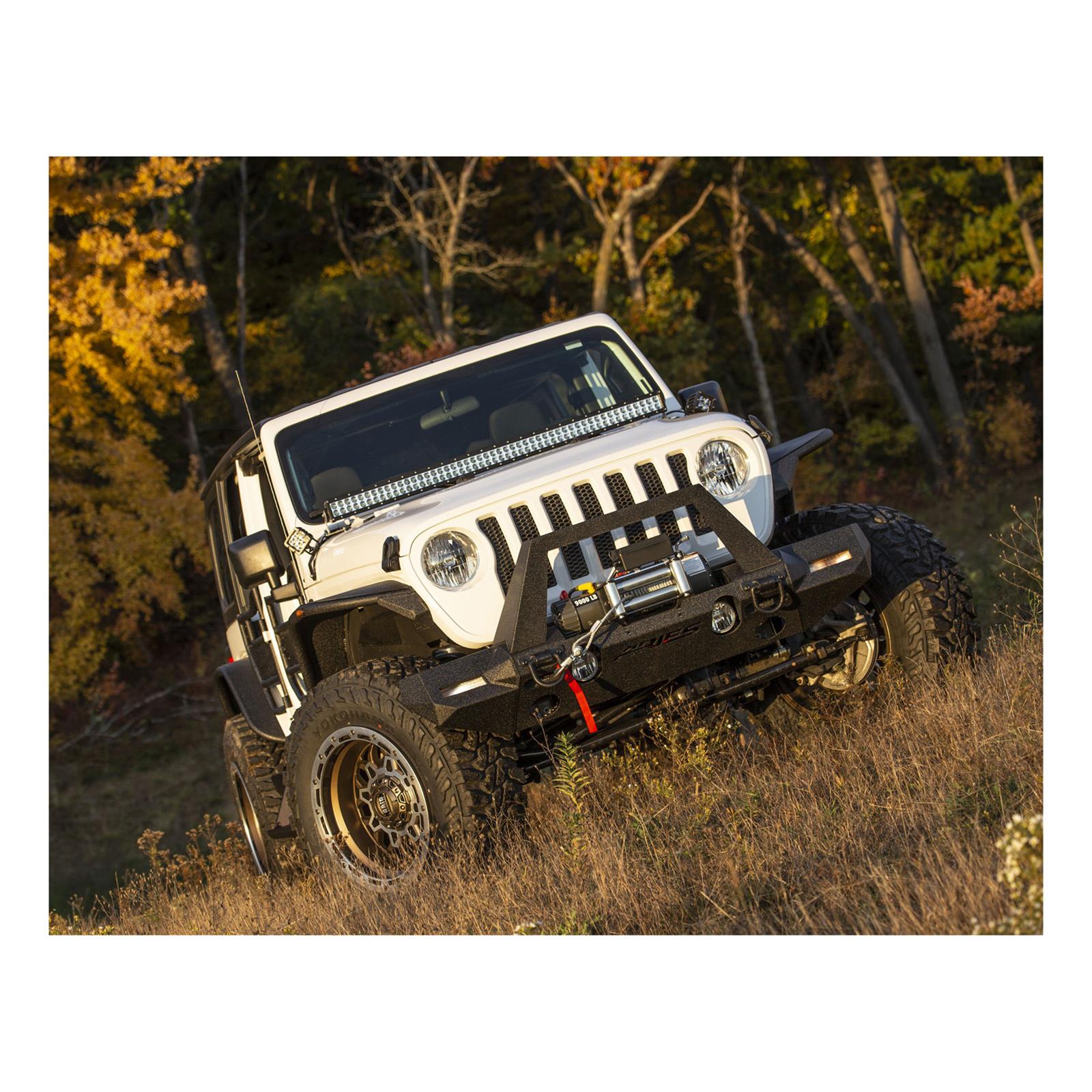Aries Automotive TrailChaser Front Bumper with Corner Guards, Brush Guards and Fender Flares for 2020-2024 GLADIATOR, 2018-2024 WRANGLER - 2082087 Bumpers, Fabricated, Steel, Black Powdercoated, Textured, Front, Center Section, Guard, Flares, Jeep, thumbnail 5