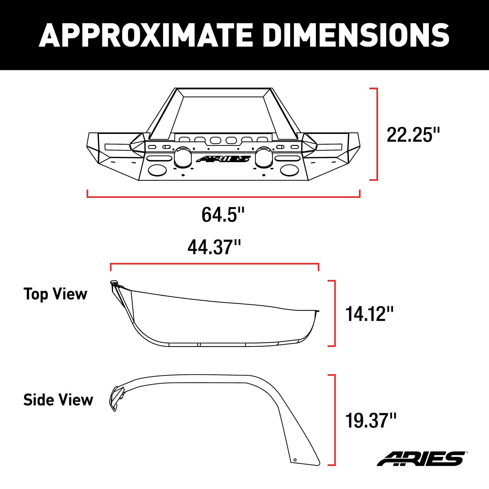 Aries Automotive TrailChaser Front Bumper with Corner Guards, Brush Guards and Fender Flares for 2020-2024 GLADIATOR, 2018-2024 WRANGLER - 2082087 Bumpers, Fabricated, Steel, Black Powdercoated, Textured, Front, Center Section, Guard, Flares, Jeep, thumbnail 8