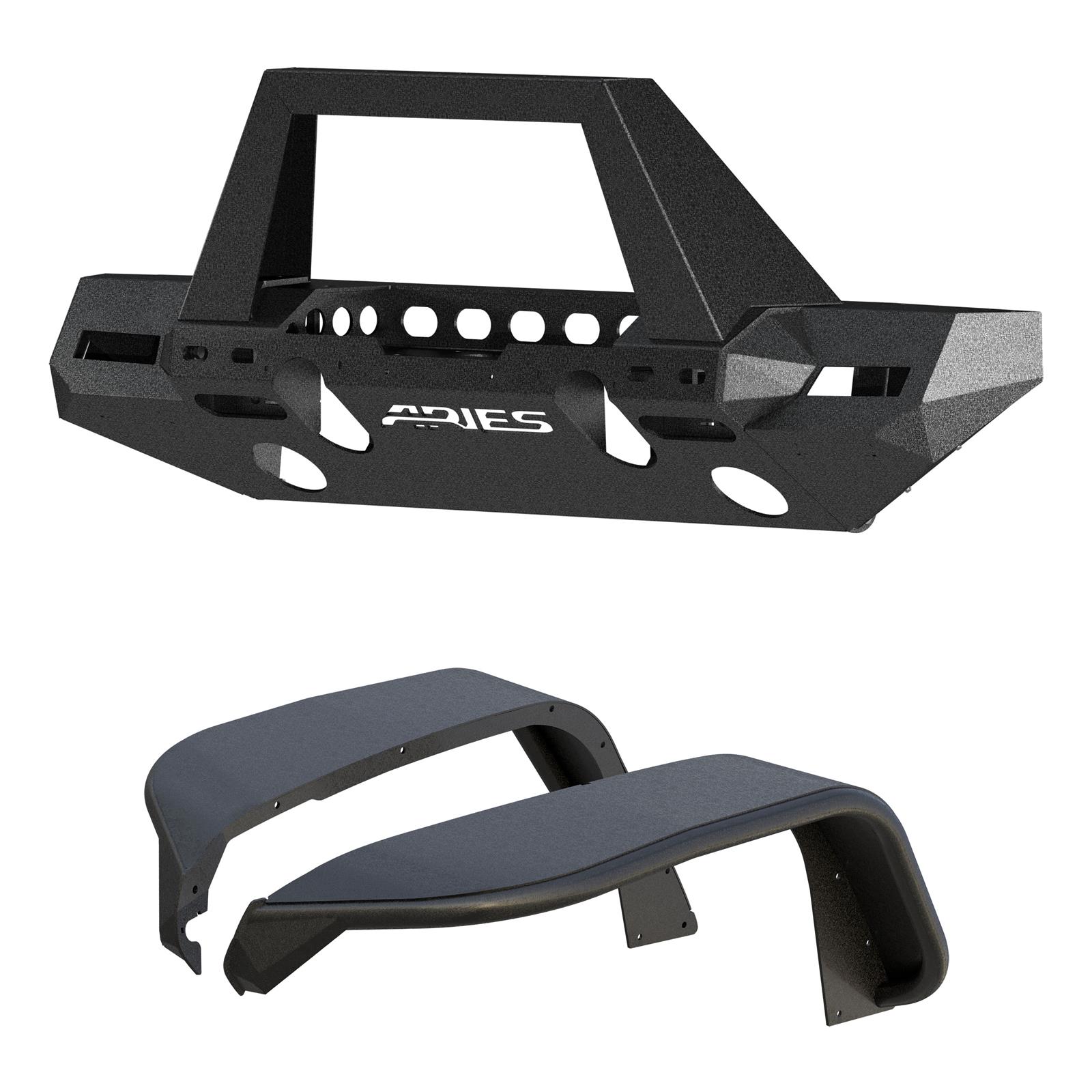 Aries Automotive TrailChaser Front Bumper with Corner Guards, Brush Guards and Fender Flares for 2020-2024 GLADIATOR, 2018-2024 WRANGLER - 2082087 Bumpers, Fabricated, Steel, Black Powdercoated, Textured, Front, Center Section, Guard, Flares, Jeep, thumbnail 7