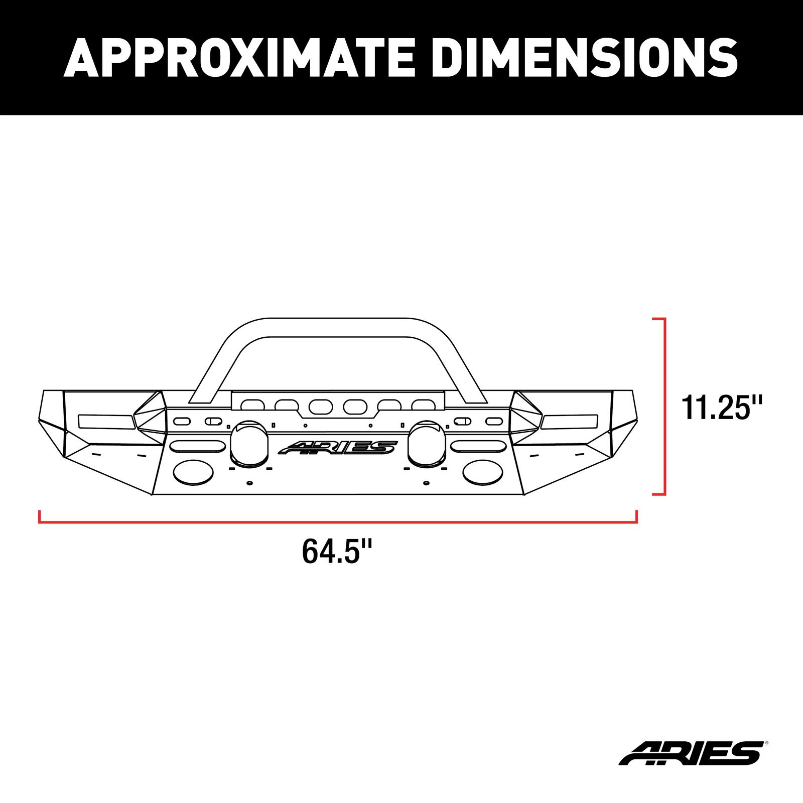 Aries Automotive TrailChaser Front Bumper with Corner and Brush Guards for 2020-2024 GLADIATOR, 2018-2024 WRANGLER - 2082088 Bumpers, Fabricated, Steel, Black Powdercoated, Textured, Front, Center Section, Guards, Guard, Jeep, Kit thumbnail 2