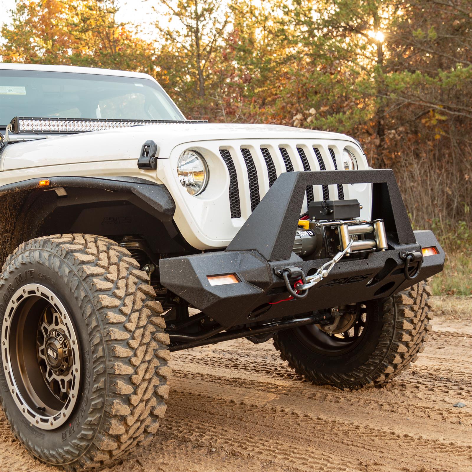 Aries Automotive TrailChaser Front Bumper with Corner and Brush Guards for 2020-2025 GLADIATOR, 2018-2025 WRANGLER - 2082099 Bumpers, Fabricated, Aluminum, Black Powdercoated, Textured, Front, Center Section, Guards, Guard, Jeep, Kit thumbnail 2