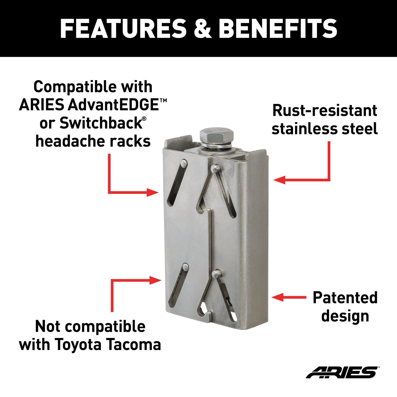 Aries Automotive Headache Rack Stake Pocket Anchors 2090613 and Window Guard Components, Stainless Steel, Natural, Mounting Bracket, Anchors, Pair thumbnail 5