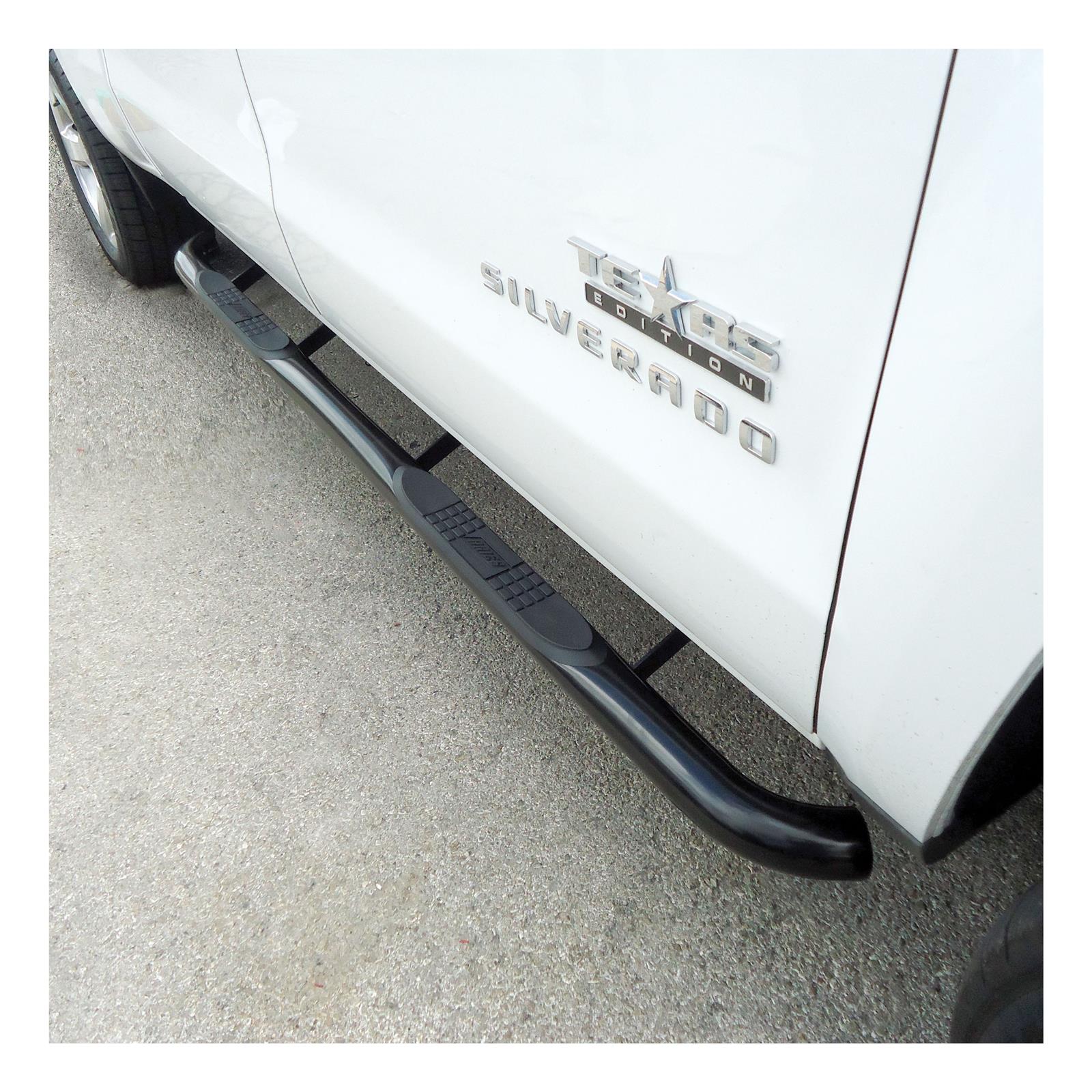 Aries Automotive 3 in. Round Side Bars 214045 Step Bars, Stainless Steel, Black Powdercoated, Gloss, 3.00 Diameter, 87.170 Length, Chevrolet, GMC, Pair