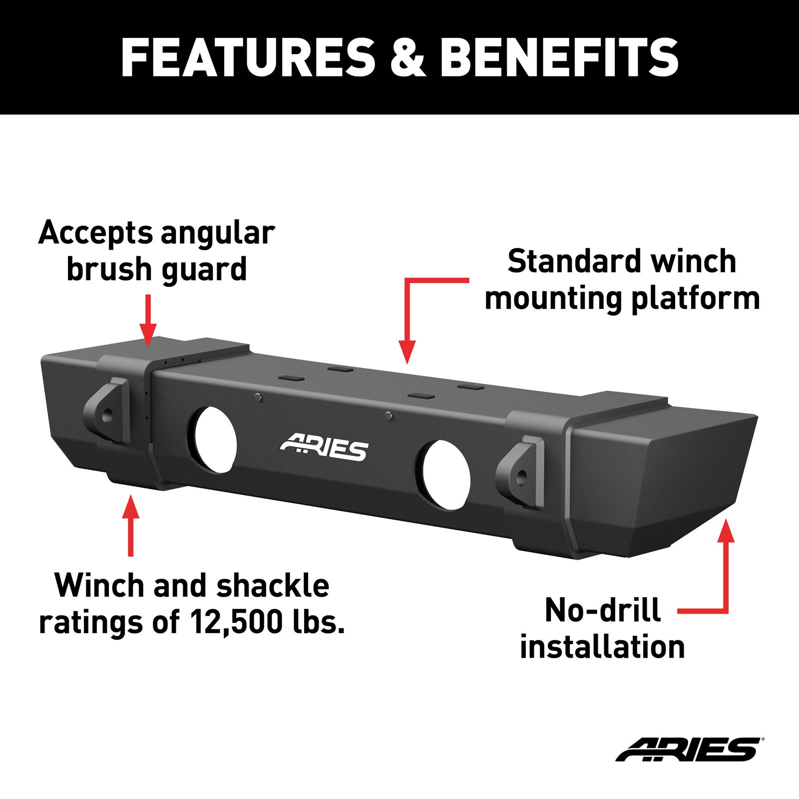 Aries Automotive TrailCrusher Front Bumpers for 2020-2024 GLADIATOR, 2018-2024 WRANGLER - 2156002 Bumper, TrailCrusher, Jeep, Black, Each thumbnail 7