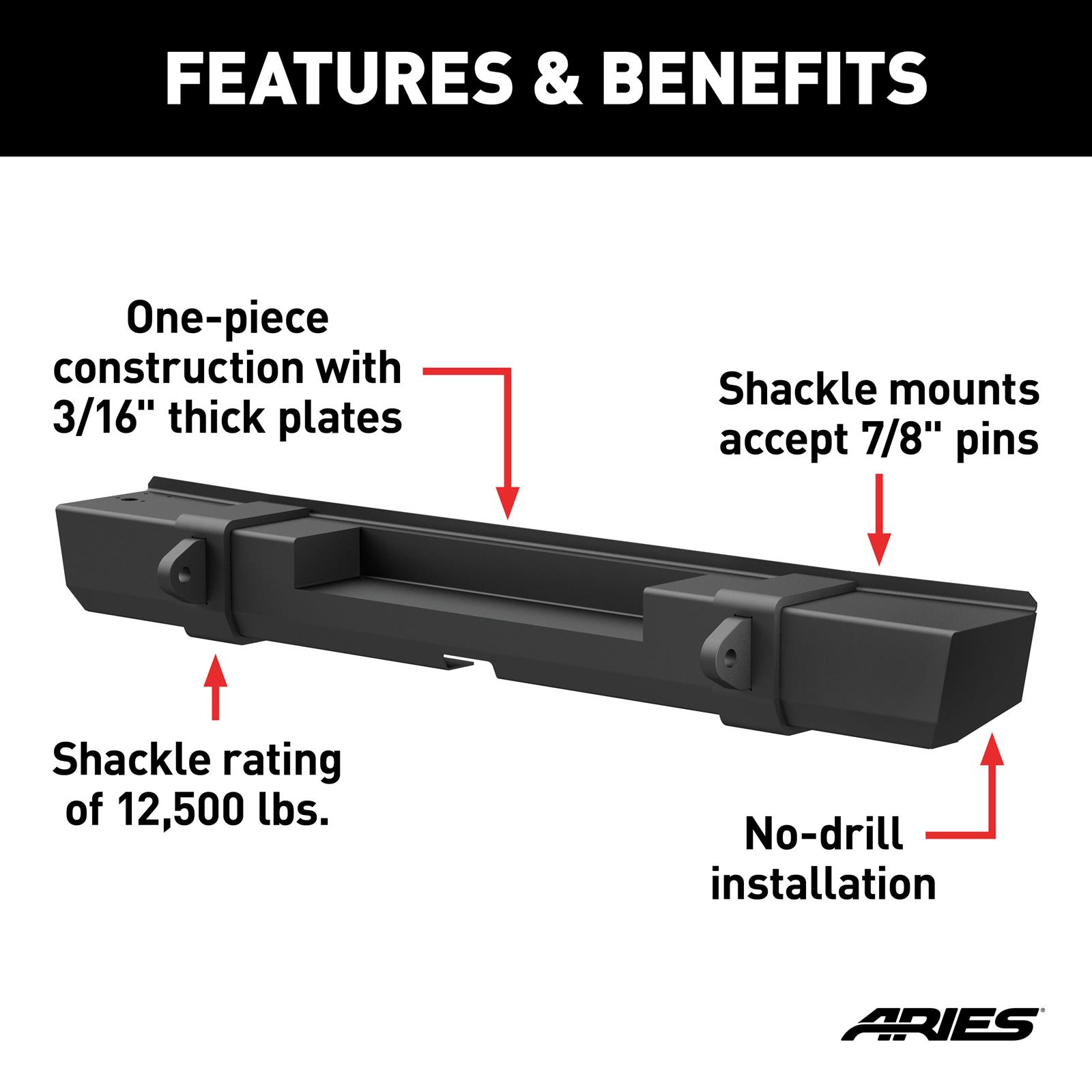 Aries Automotive TrailCrusher Rear Bumpers for 2018-2025 WRANGLER - 2157002 Bumper, TrailCrusher, Jeep, Black, Each thumbnail 6