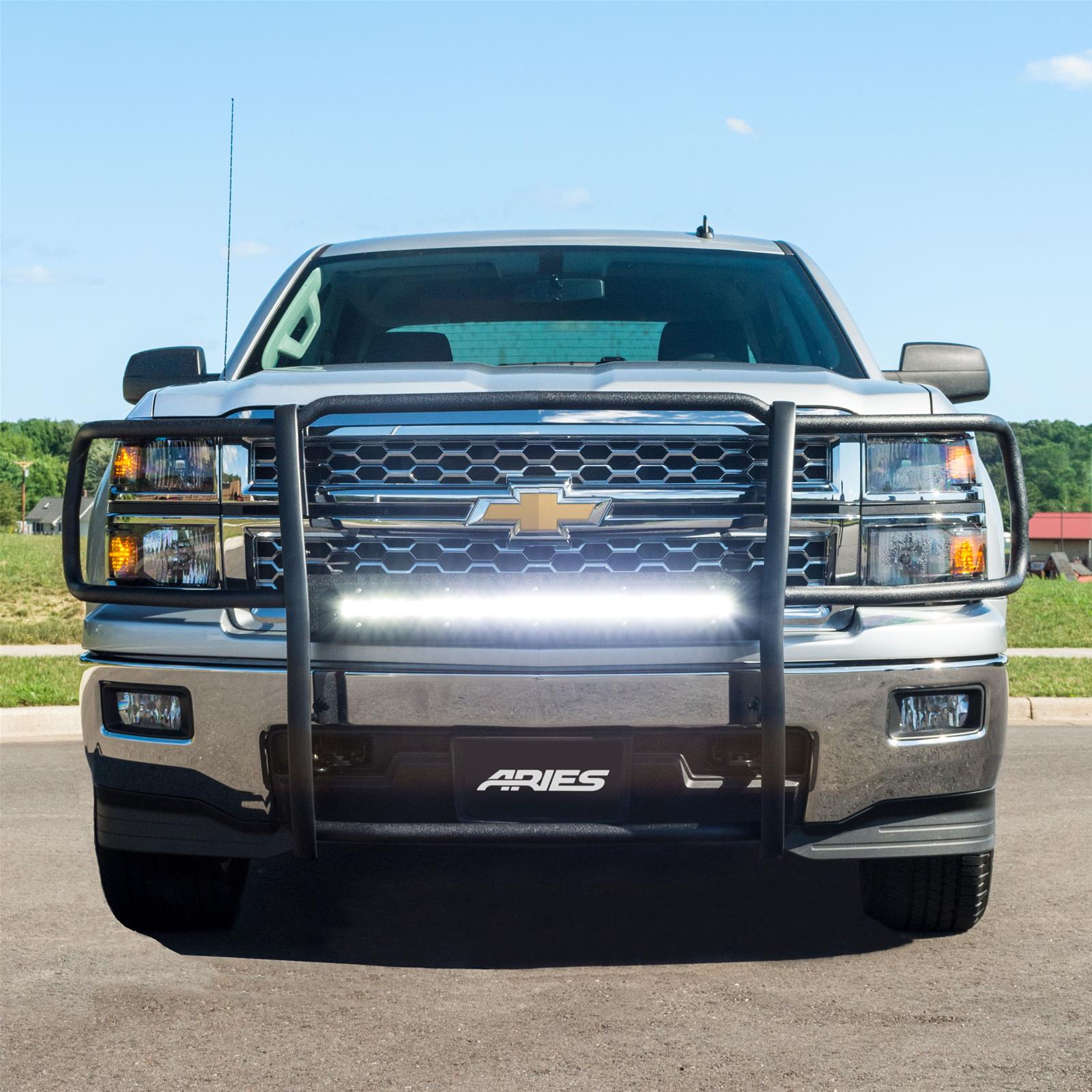Aries Automotive Pro Series Grille Guards for 2014-2018 SILVERADO 1500, 2019 1500 LD - 2170030 Guards, Series, Steel, Black Textured Powdercoat, LED Light Bar, Chevrolet, Each thumbnail 2