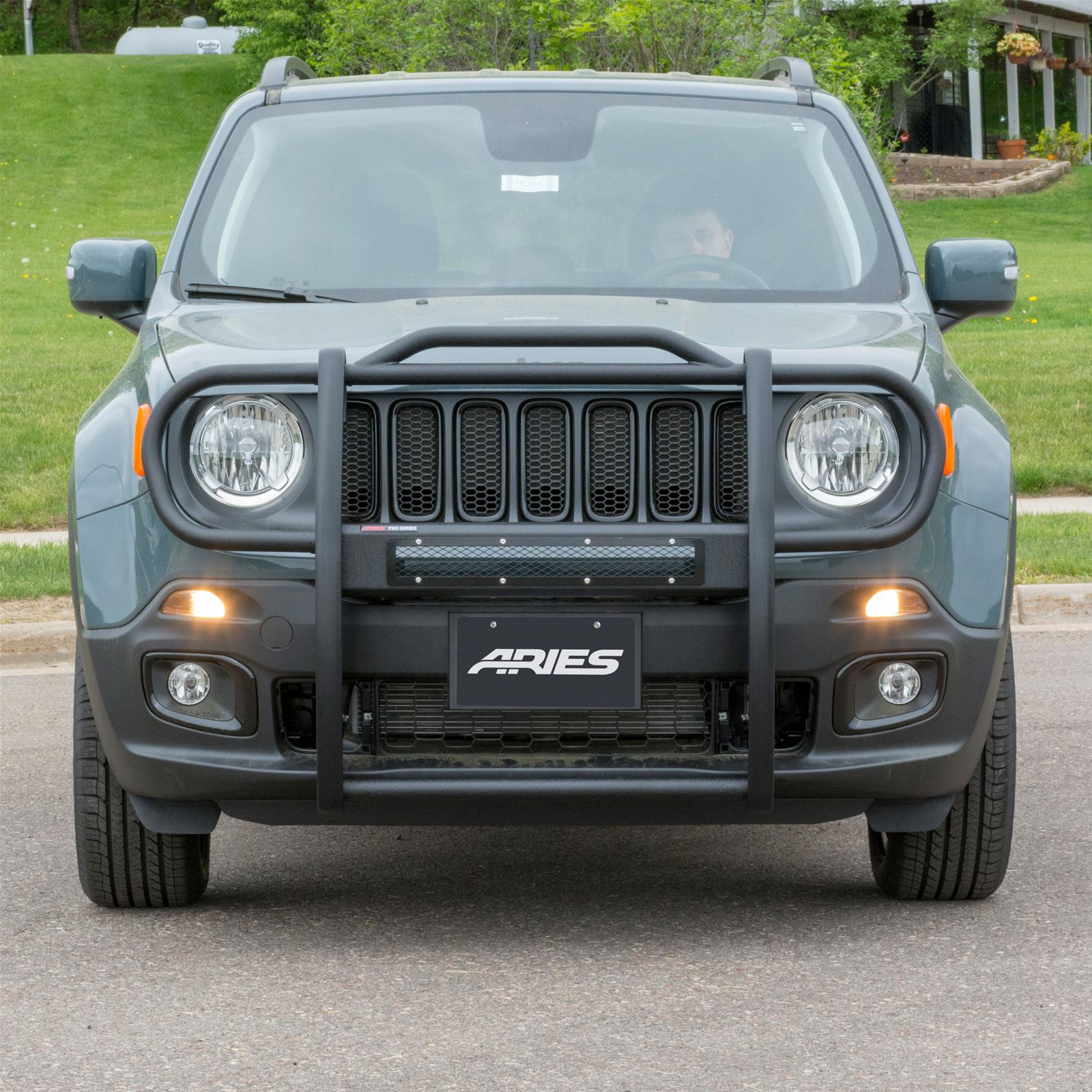 Aries Automotive Pro Series Grille Guards for 2015-2018 RENEGADE - 2170031 Guards, Series, Steel, Black Textured Powdercoat, LED Light Bar, Jeep, Each