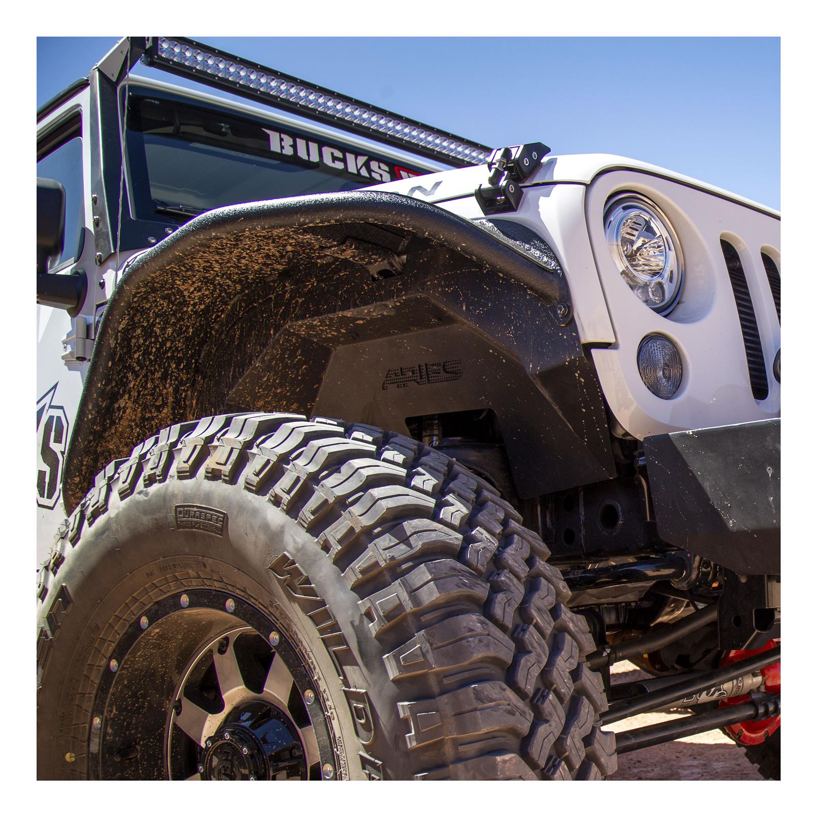 Aries Automotive Jeep Inner Fender Liners for 2007-2017 WRANGLER, 2018 WRANGLER JK - 2500450 Wheel Housing, Aluminum, Black Powdercoated, Front, Rear, Jeep, Set of 4 thumbnail 2
