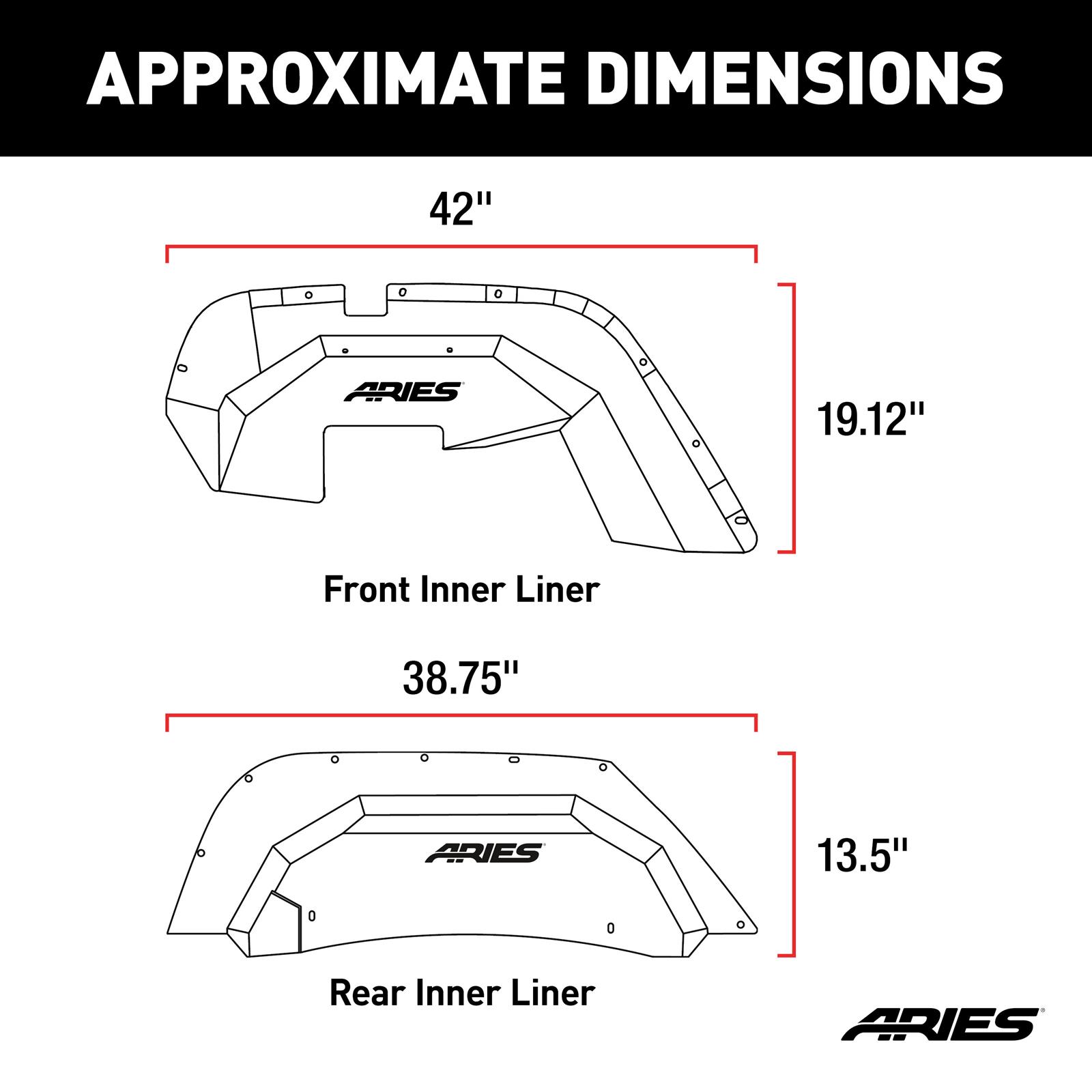 Aries Automotive Jeep Inner Fender Liners for 2007-2017 WRANGLER, 2018 WRANGLER JK - 2500450 Wheel Housing, Aluminum, Black Powdercoated, Front, Rear, Jeep, Set of 4 thumbnail 4