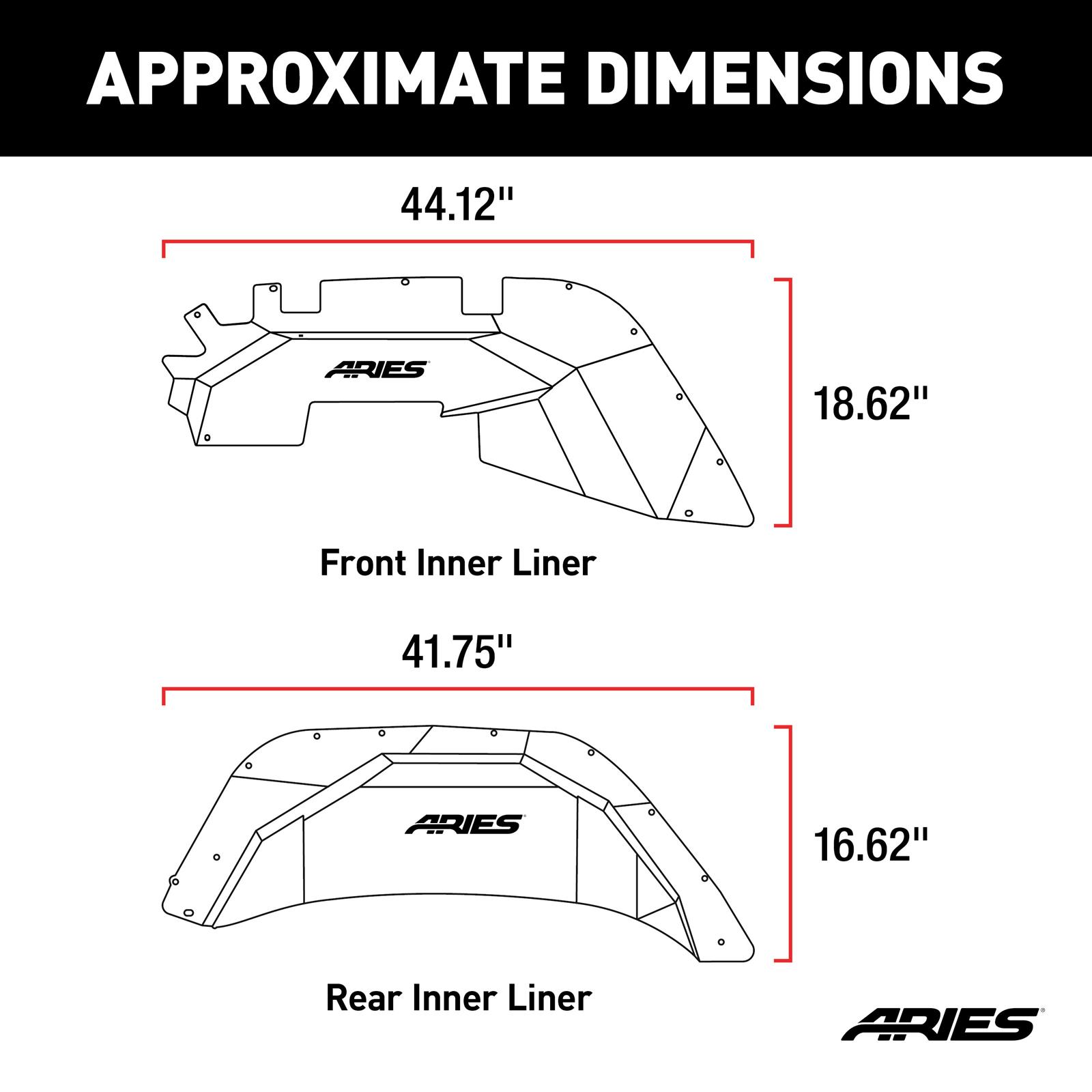 Aries Automotive Jeep Inner Fender Liners for 2018-2024 WRANGLER - 2500650 Wheel Housing, Aluminum, Black Powdercoated, Front, Rear, Jeep, Set of 4 thumbnail 7