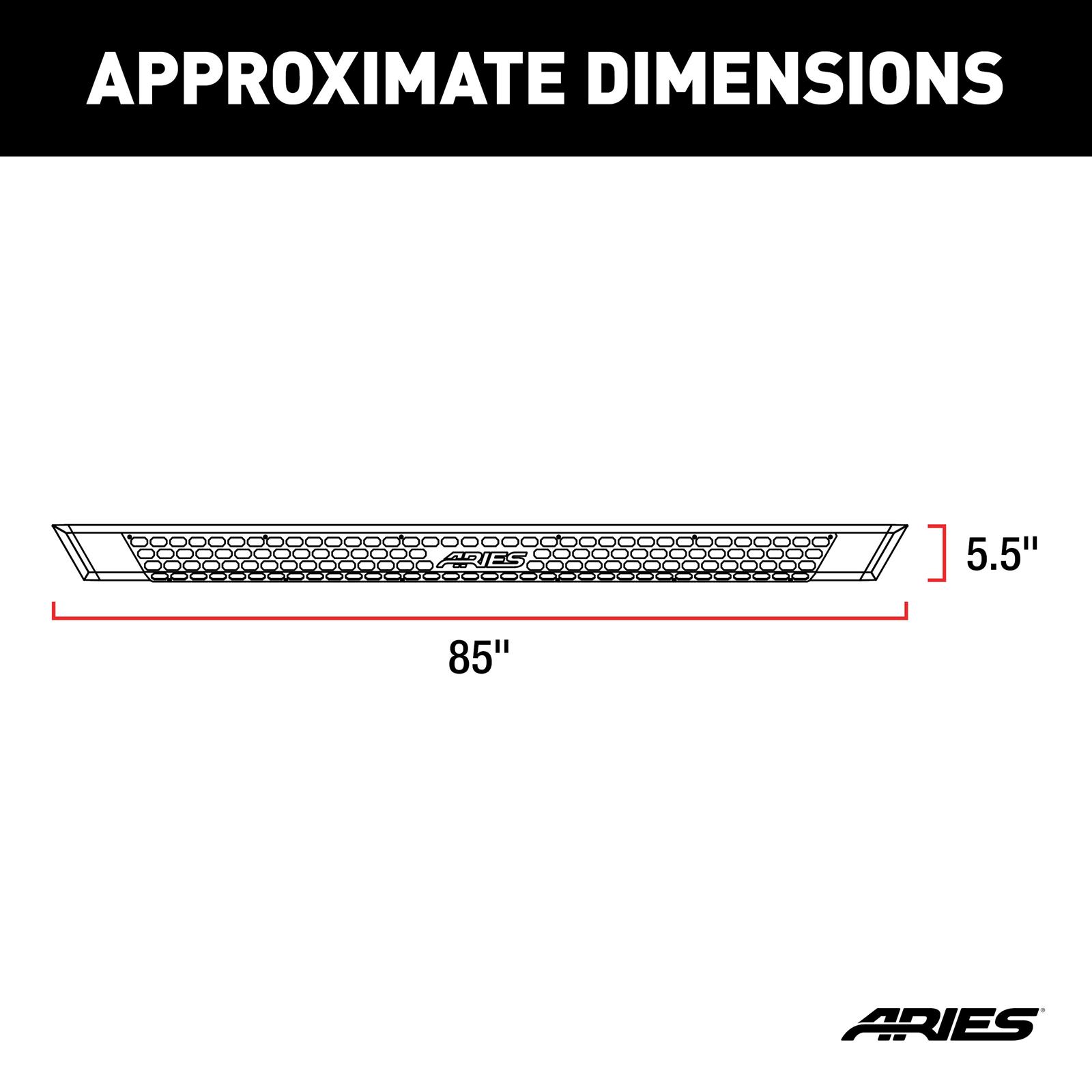 Aries Automotive AdvantEDGE 5.5 in. Side Bars for 2019-2023 RANGER - 2555052 Step Bars, Aluminum, Chrome, Powdercoated, 5.500 Diameter, 85.00 Length, Ford, Pair