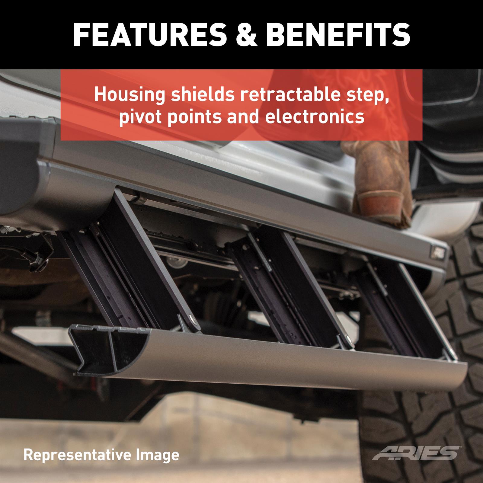 Aries Automotive ActionTrac Powered Running Boards for 2018-2024 WRANGLER - 3034471 Boards, Power,Aluminum, Black Powdercoated, Jeep, 2-Door, Pair thumbnail 8
