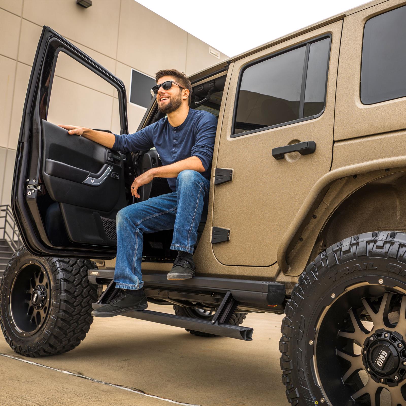 Aries Automotive ActionTrac Powered Running Boards for 2007-2017 WRANGLER, 2018 WRANGLER JK - 3036570 Power Boards, ActionTrac, Aluminum, Black Powdercoated, Jeep, 4-door, Kit thumbnail 2