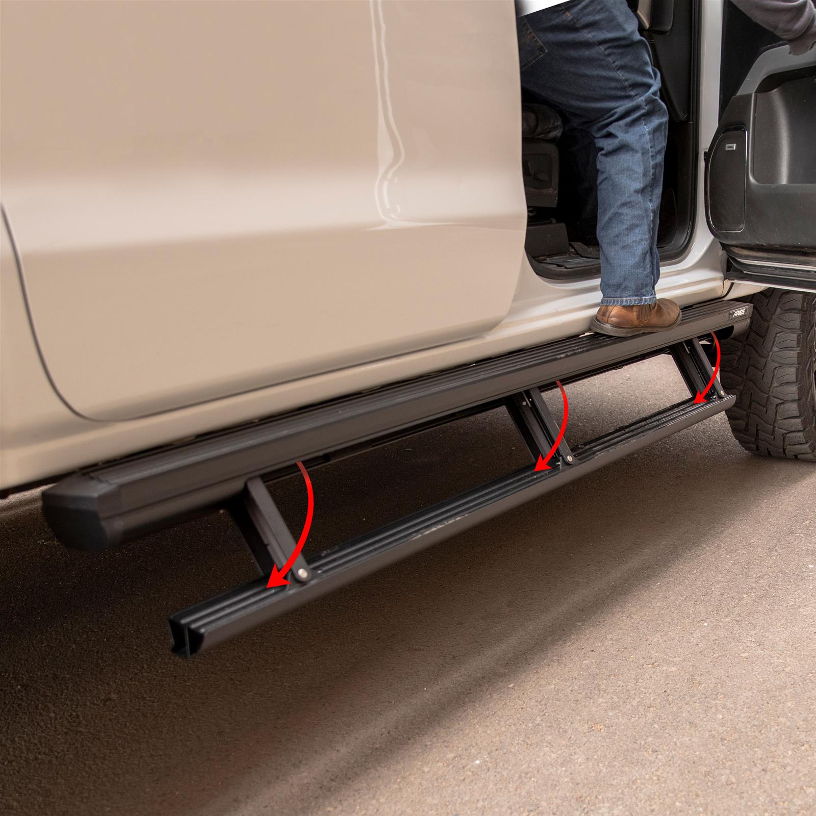 Aries Automotive ActionTrac Powered Running Boards 3047913 Board, ActionTrac, Aluminum, Black Satin Powdercoated, Cab Length, 83.000 in. Long, Powered, Lighted, MegaCab, Dodge, RAM, Pair thumbnail 4