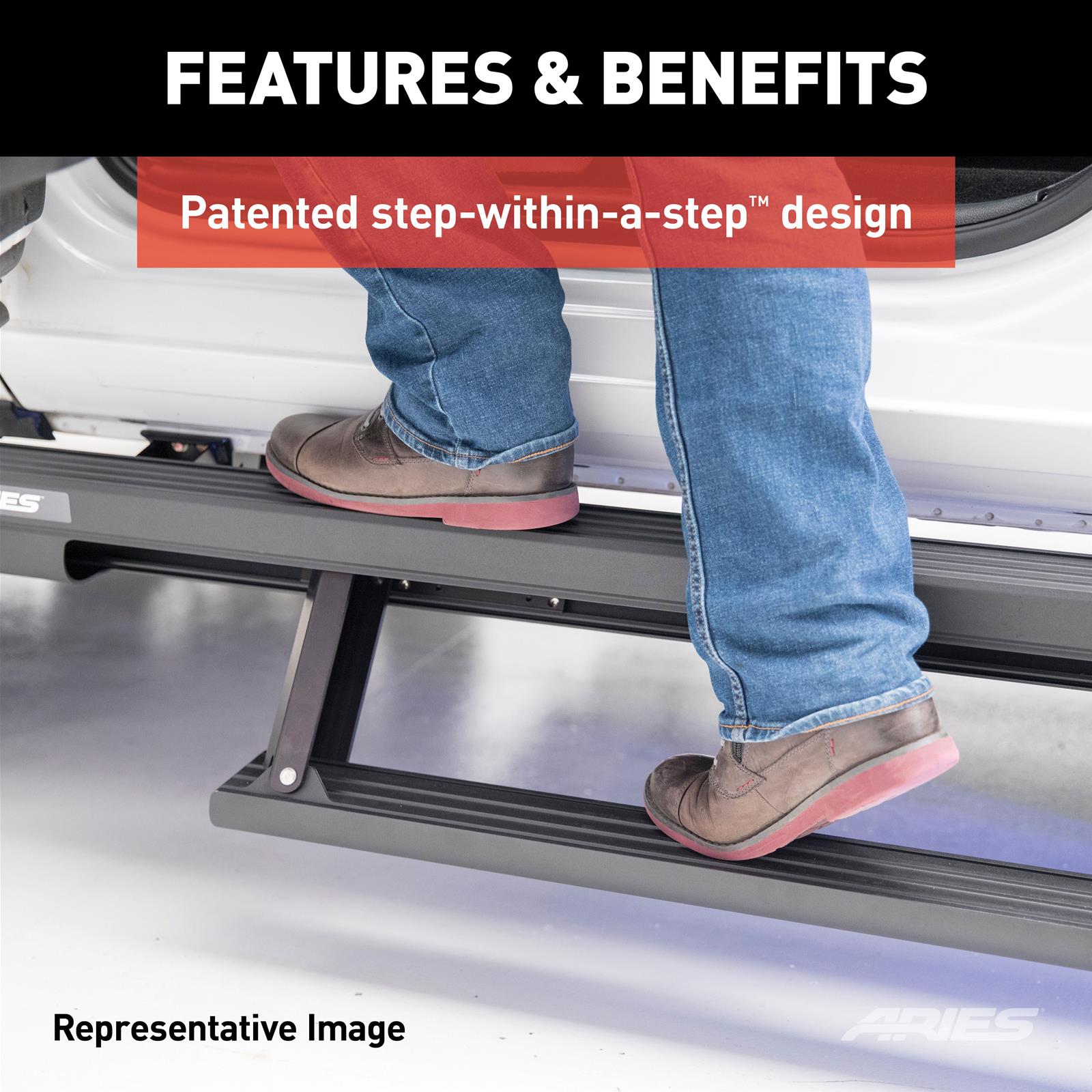 Aries Automotive ActionTrac Powered Running Boards for 2019-2023 RANGER - 3047923 Boards, Powered, Ford, 3025123 & 3025179, Black, Pair thumbnail 5