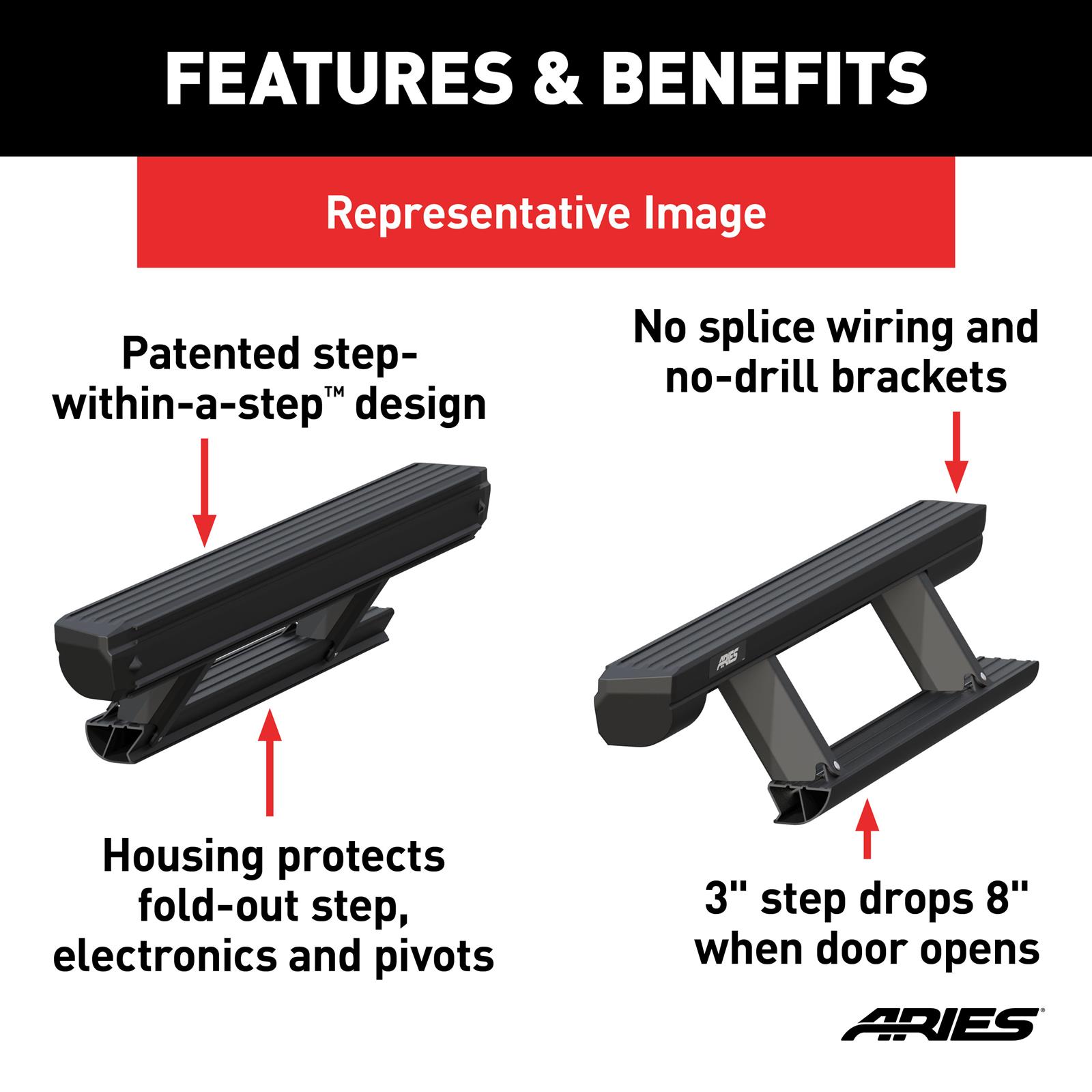 Aries Automotive ActionTrac Powered Running Boards for 2019-2023 RANGER - 3047923 Boards, Powered, Ford, 3025123 & 3025179, Black, Pair thumbnail 8