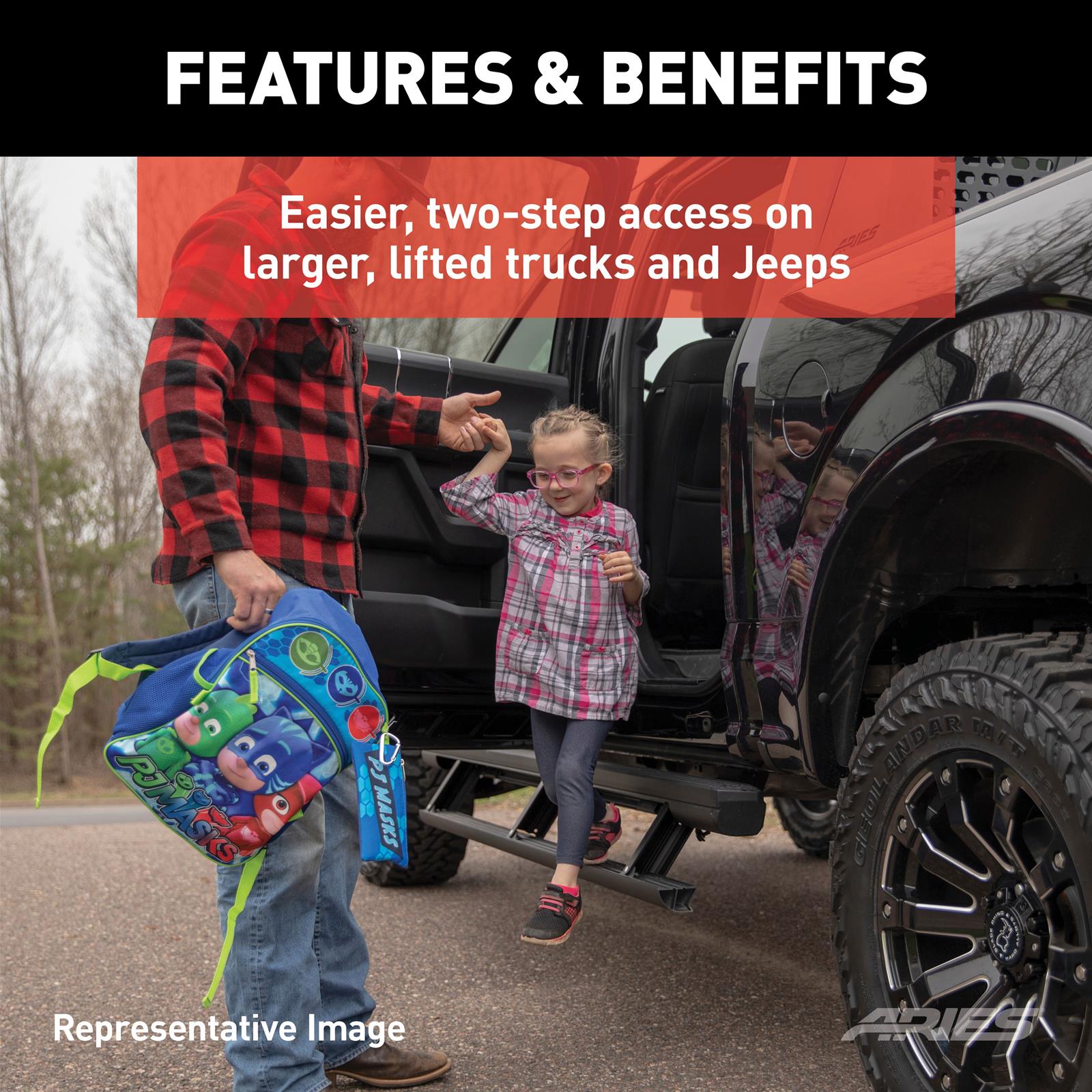 Aries Automotive ActionTrac Powered Running Boards for 2019-2023 RANGER - 3047923 Boards, Powered, Ford, 3025123 & 3025179, Black, Pair thumbnail 2
