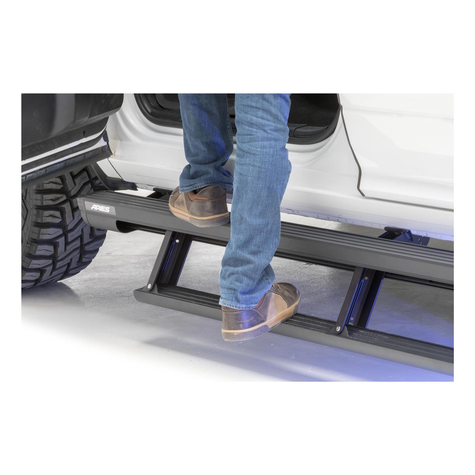 Aries Automotive ActionTrac Powered Running Boards 3047954 Boards, Aluminum, Black Powdercoated, Full Length, 69.600 in. Length, Toyota, Pair thumbnail 3