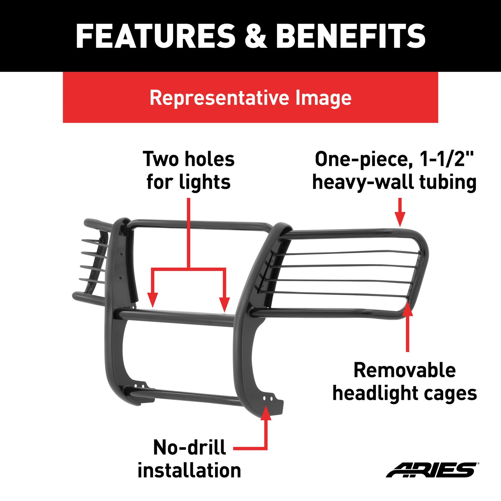 Aries Automotive Grille Guards for 2019-2023 RANGER - 3069 Guards, Bull Bar, Black, Ford, W/Led, Each thumbnail 5