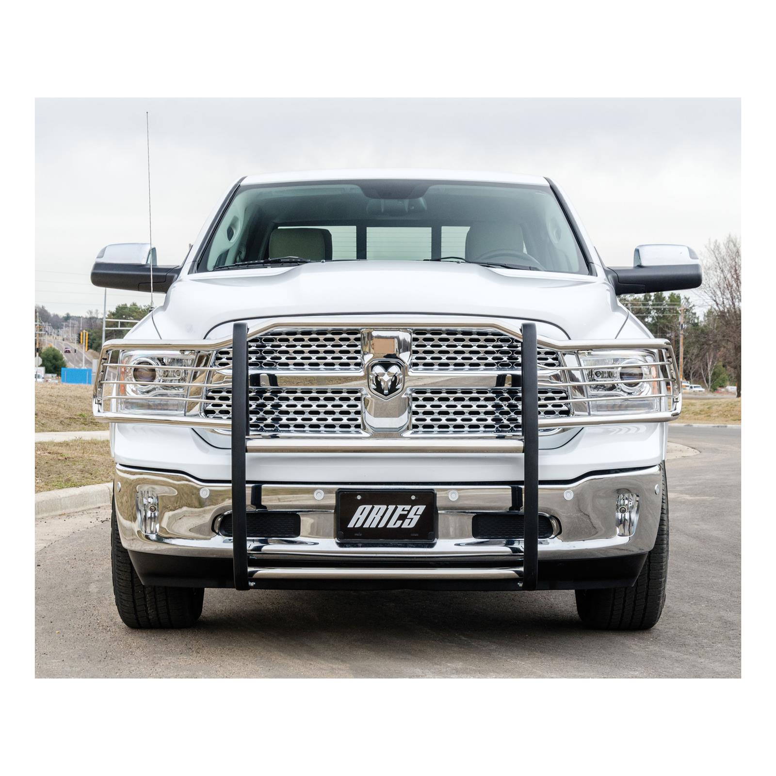 Aries Automotive Grille Guards for 2011-2018 1500, 2019-2024 1500 CLASSIC, 2009-2010 RAM - 5058-2 Guard, Brush Guard, Stainless Steel, Polished, Dodge, Ram, Each thumbnail 2