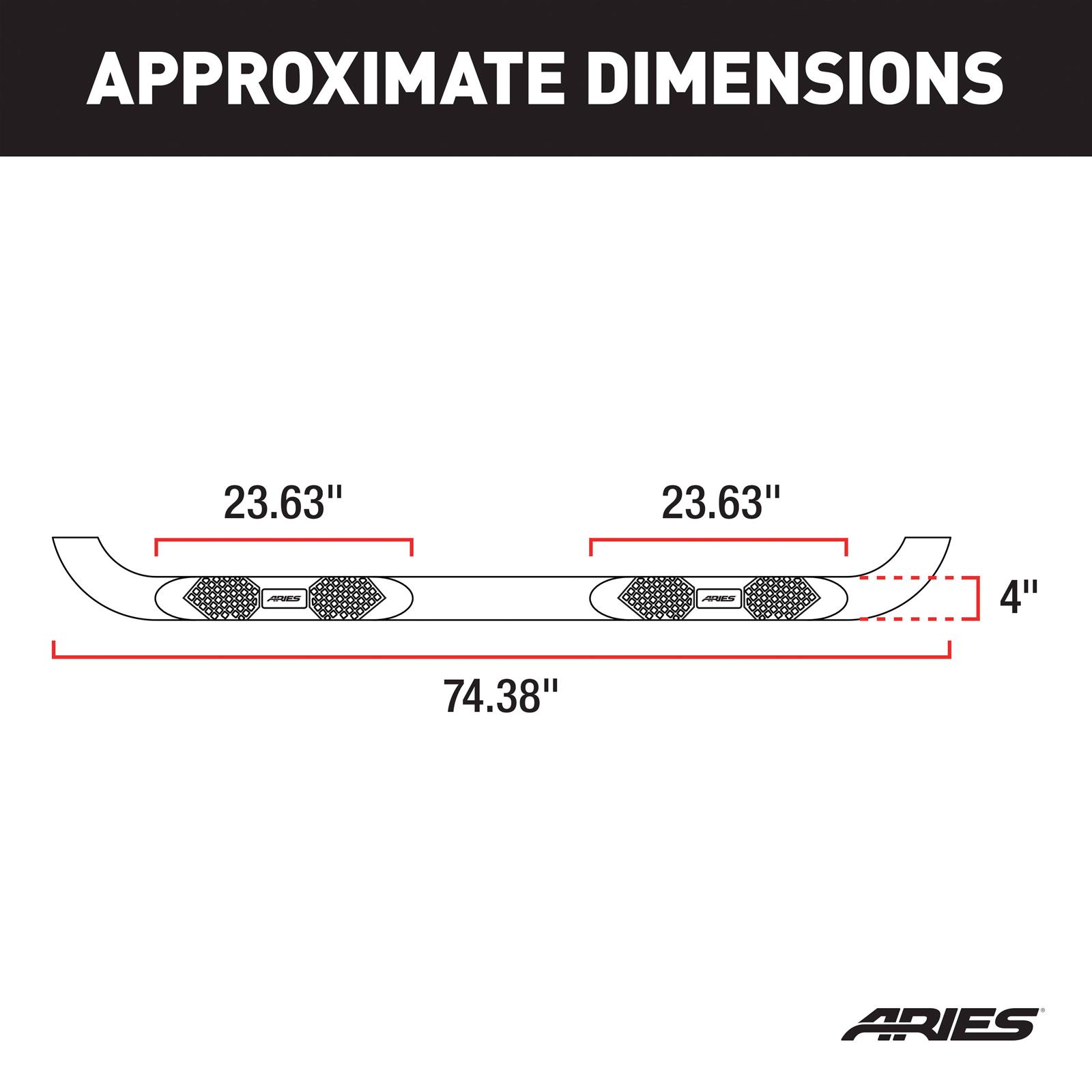 Aries Automotive Big Step 4 in. Round Side Bars AL231007 Bars, Step, Diameter, Aluminum, Black Textured Powdercoated, Jeep, Pair thumbnail 5
