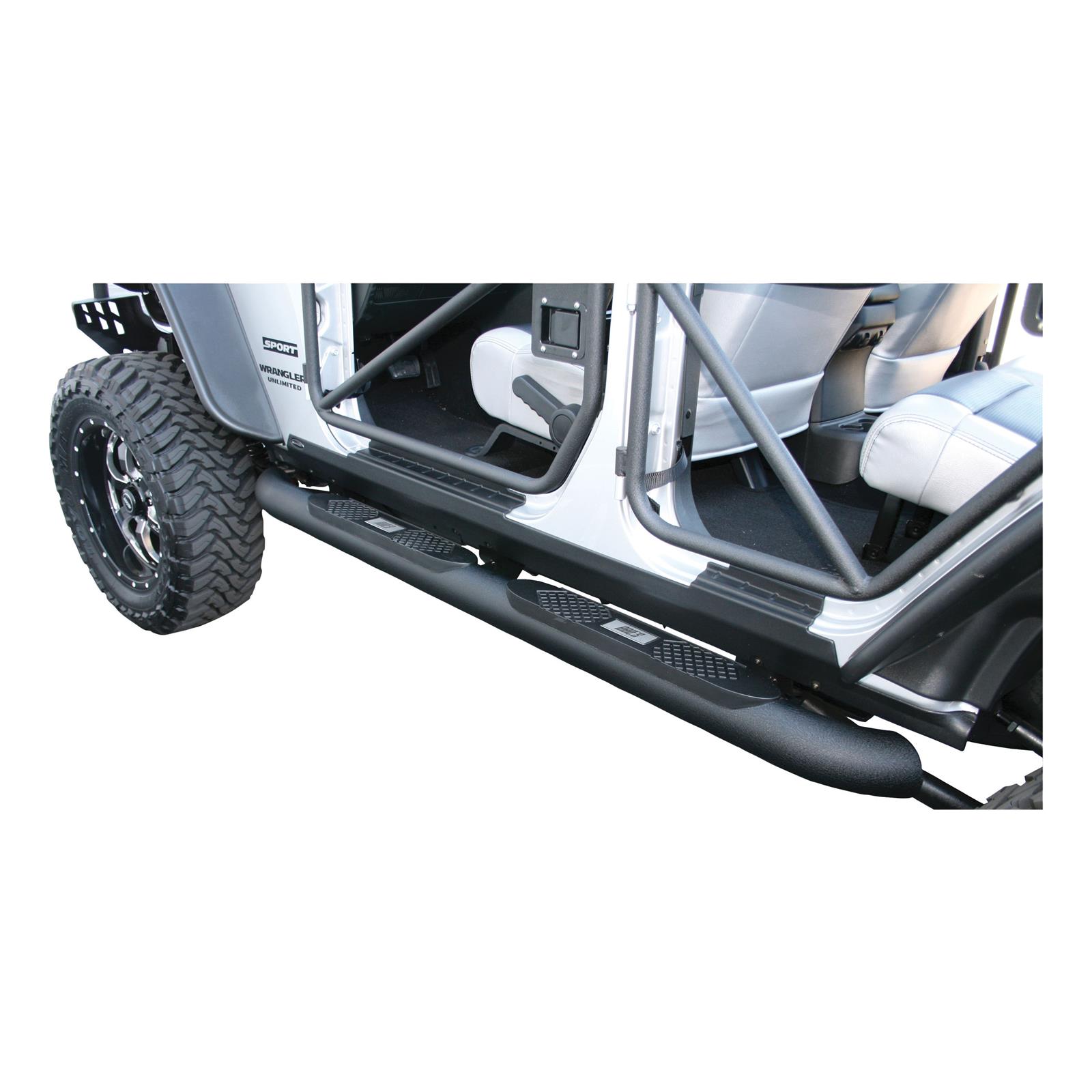 Aries Automotive Big Step 4 in. Round Side Bars AL231007 Bars, Step, Diameter, Aluminum, Black Textured Powdercoated, Jeep, Pair thumbnail 4