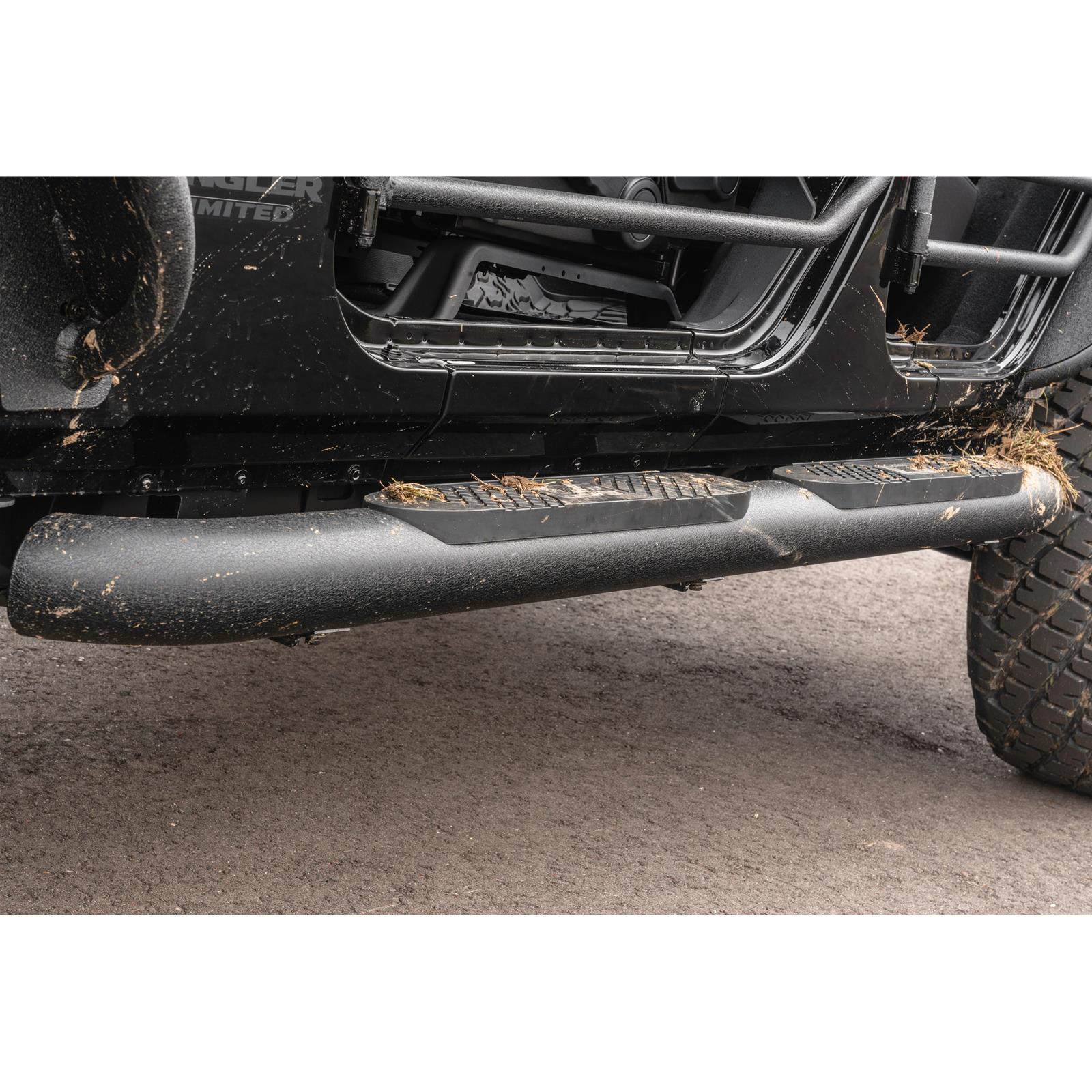 Aries Automotive Big Step 4 in. Round Side Bars AL231009 Bars, Aluminum, Black Powdercoated, Textured, 4.00 Diameter, 70.080 Diameter, Jeep, Pair