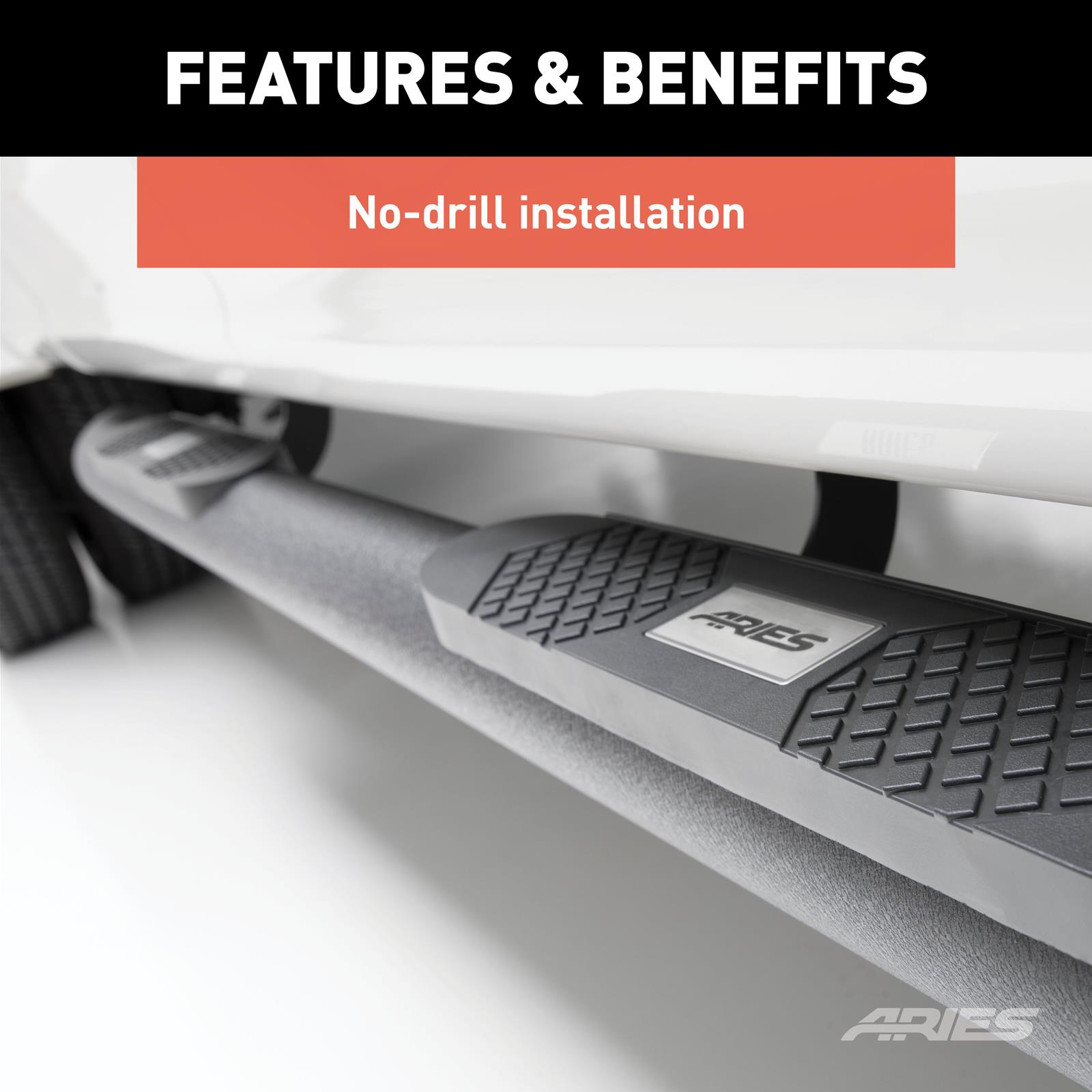 Aries Automotive Big Step 4 in. Round Side Bars for 2019-2025 1500 - AL235045 Nerf and Bars, Step, Sidebars, Ram, Textured Black, Pair thumbnail 7
