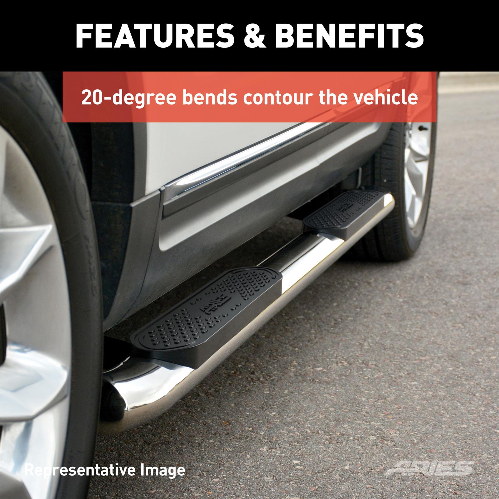 Aries Automotive 4 in. Oval Side Bars for 2019-2021 RANGER - S223046-2 Nerf and Step Bars, Ford, Side, In, Stainless, Pair