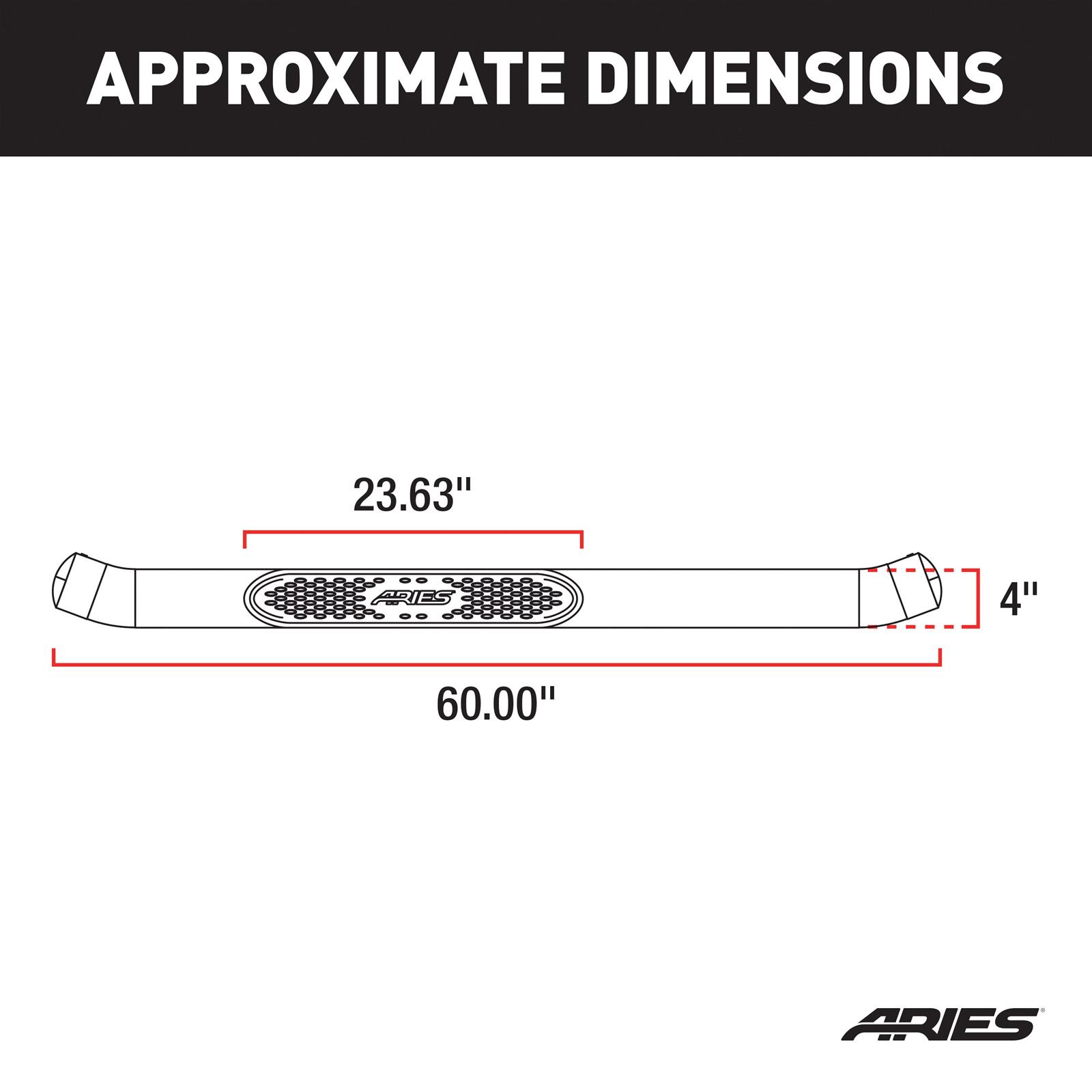 Aries Automotive 4 in. Oval Side Bars S225039 Step Bars, Steel, Black Powdercoated, Gloss, 4.00 Diameter, 60.000 Length, Dodge, Pair