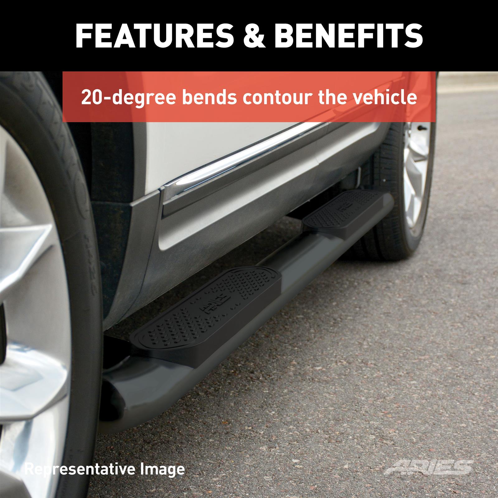 Aries Automotive 4 in. Oval Side Bars for 2019-2021 1500 - S225044 Nerf and Step Bars, Ram, Side,4 in.,Black, Pair thumbnail 2