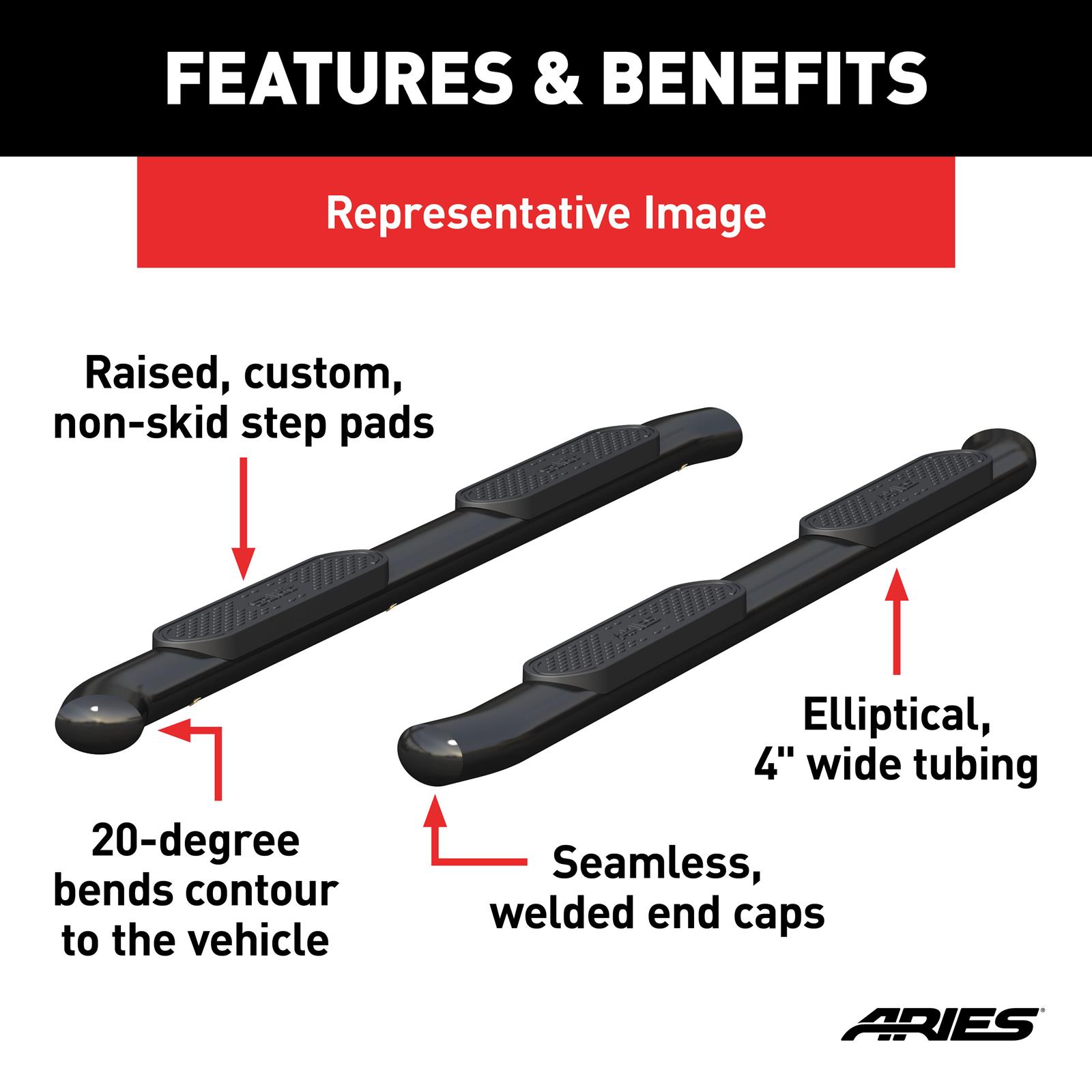 Aries Automotive 4 in. Oval Side Bars for 2019-2021 1500 - S225044 Nerf and Step Bars, Ram, Side,4 in.,Black, Pair thumbnail 5